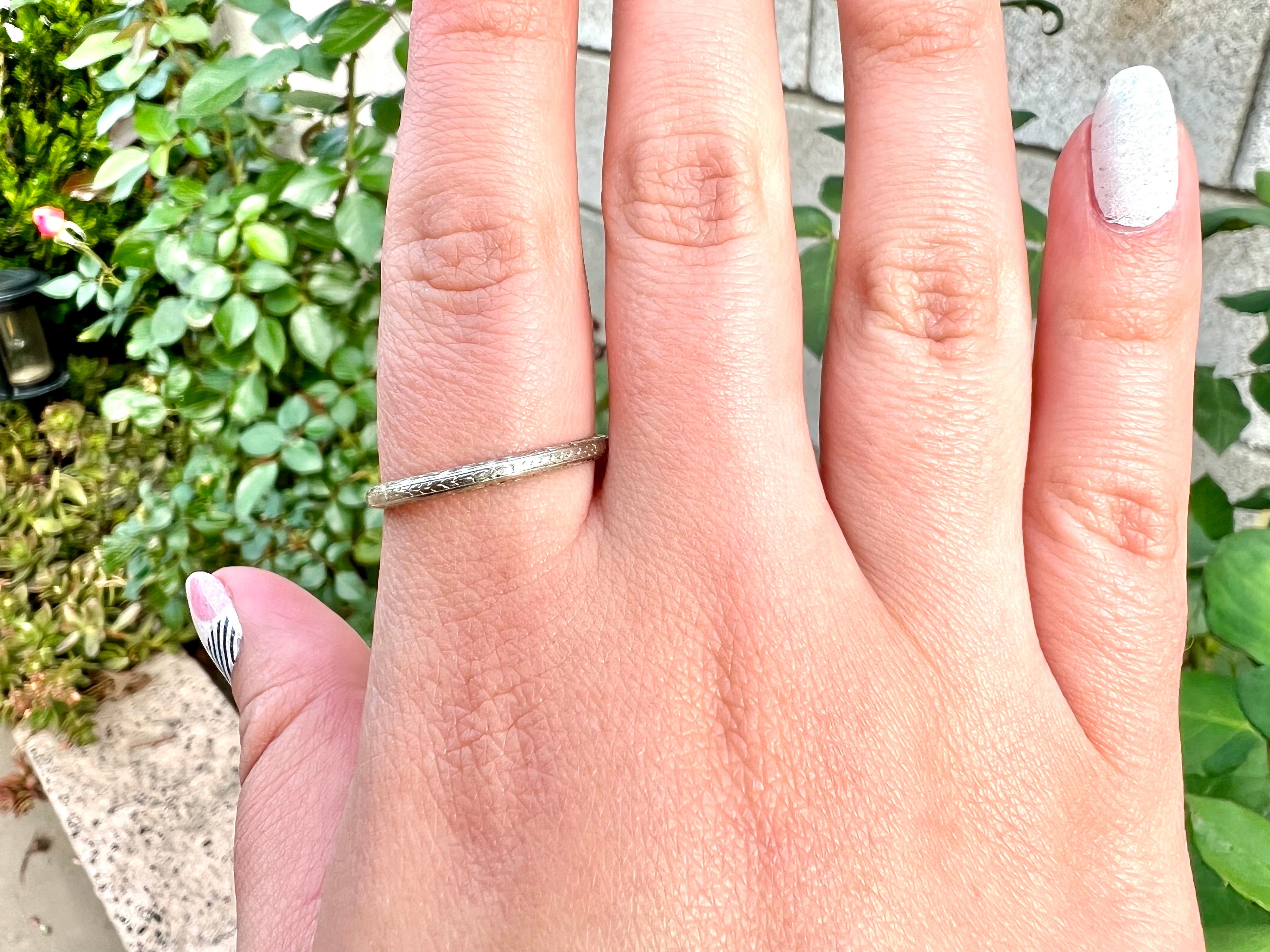 Art Deco Wedding Band, A.M.L. to R.G.P 1929, Size 9.75, 19K
