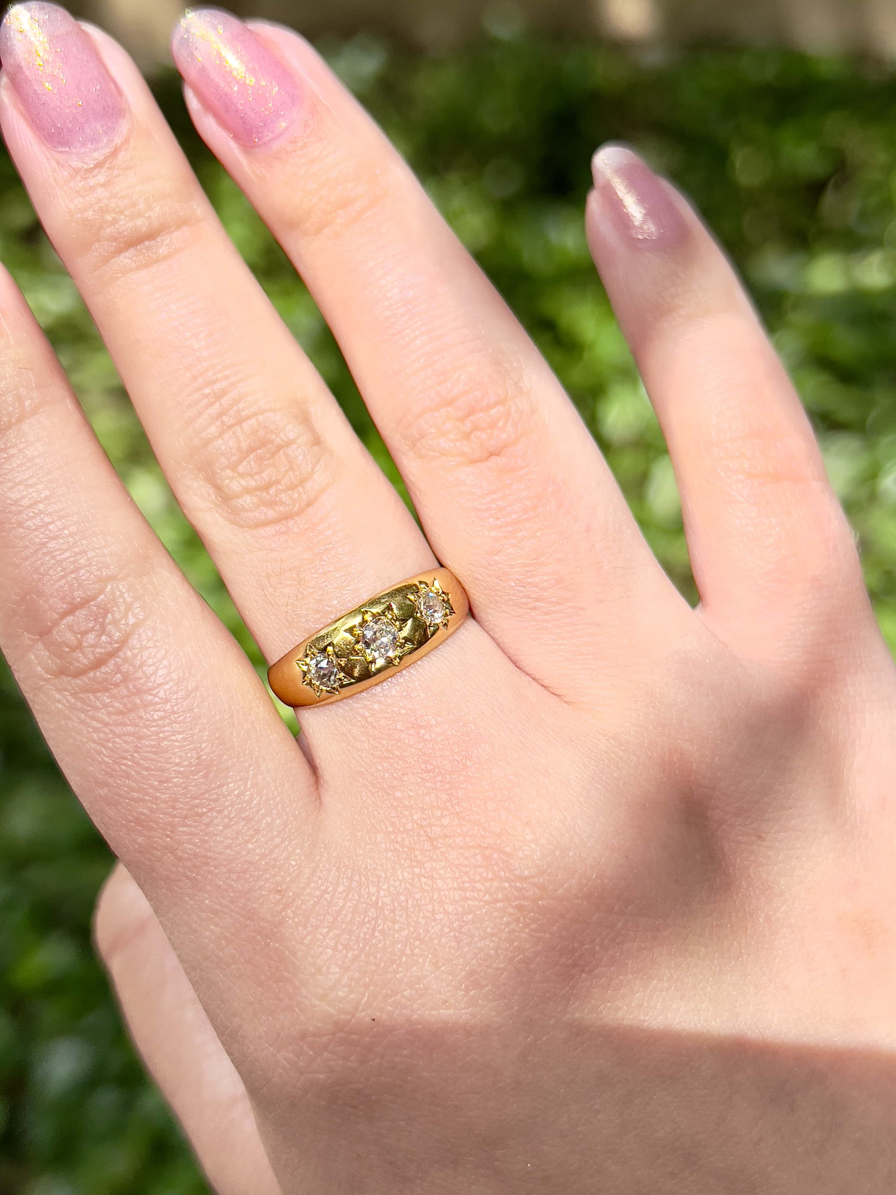 Antique 22K Old Mine Cut Diamond Celestial Ring, Size 8.25