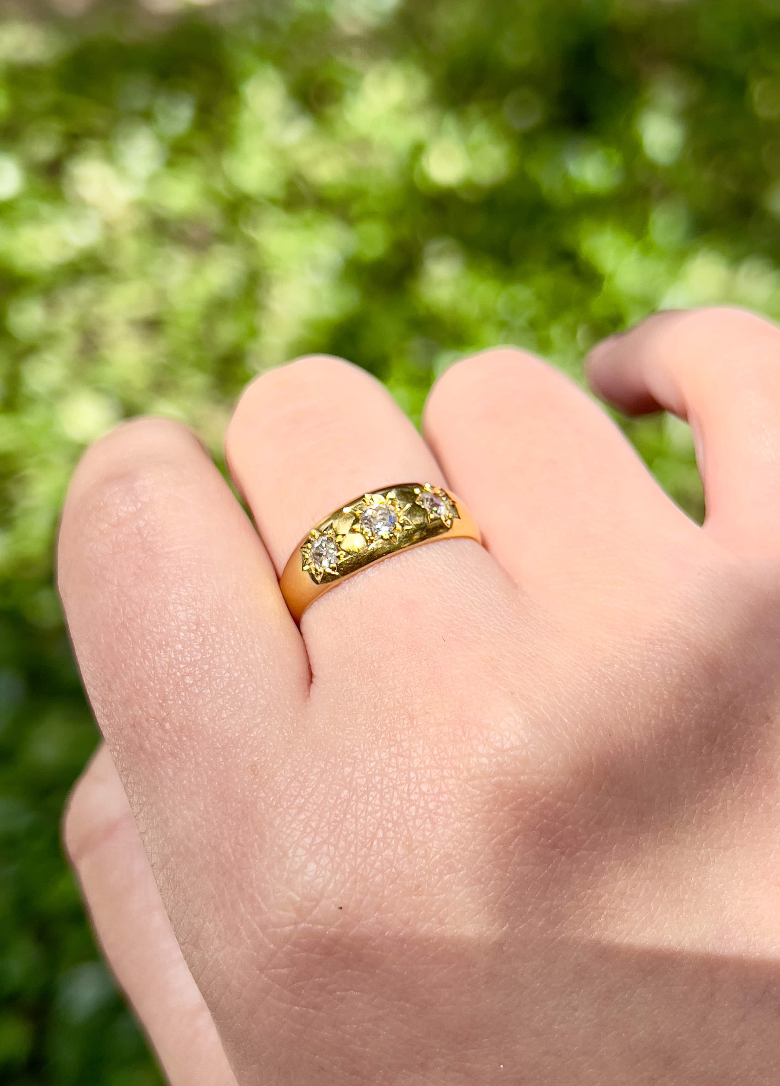Antique 22K Old Mine Cut Diamond Celestial Ring, Size 8.25