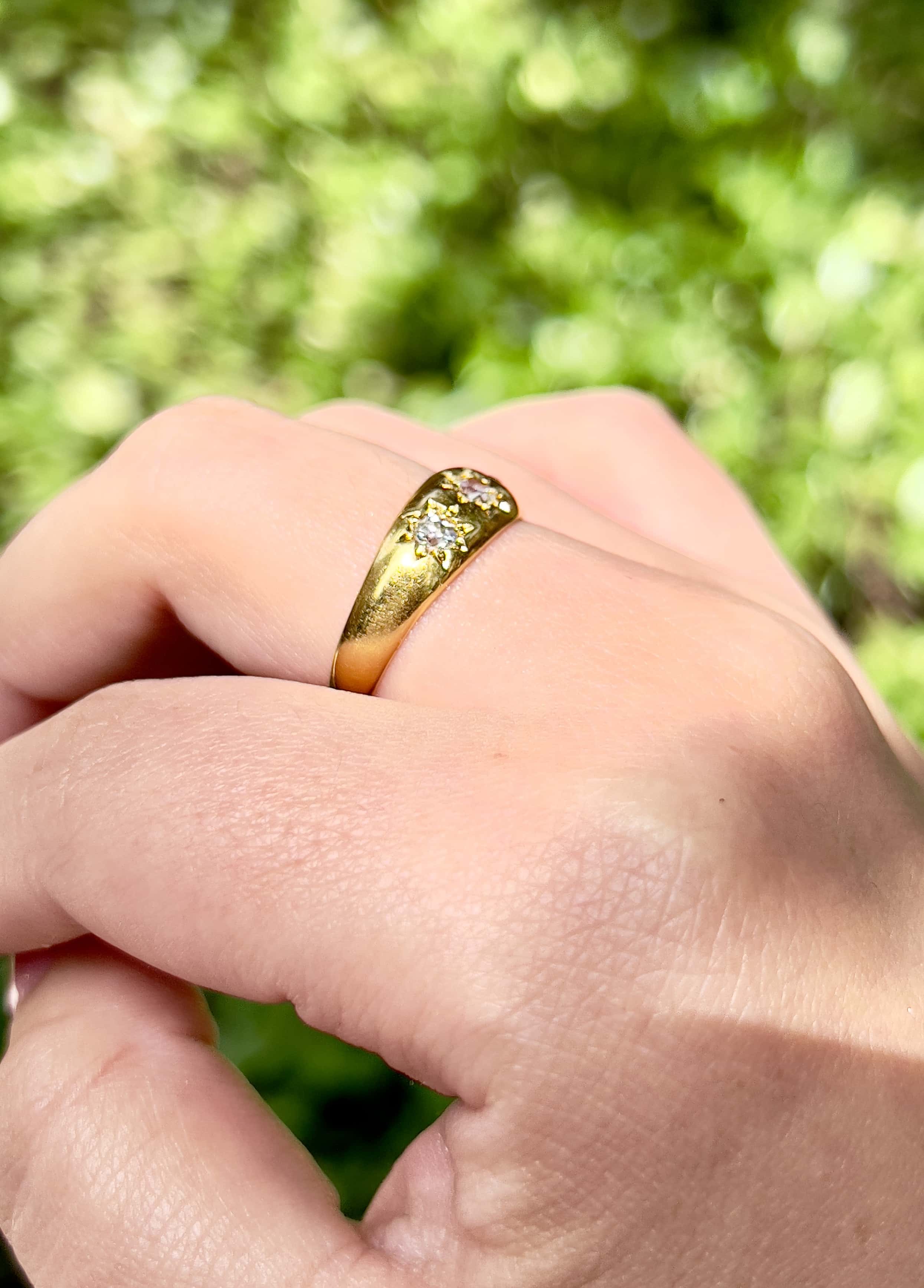 Antique 22K Old Mine Cut Diamond Celestial Ring, Size 8.25