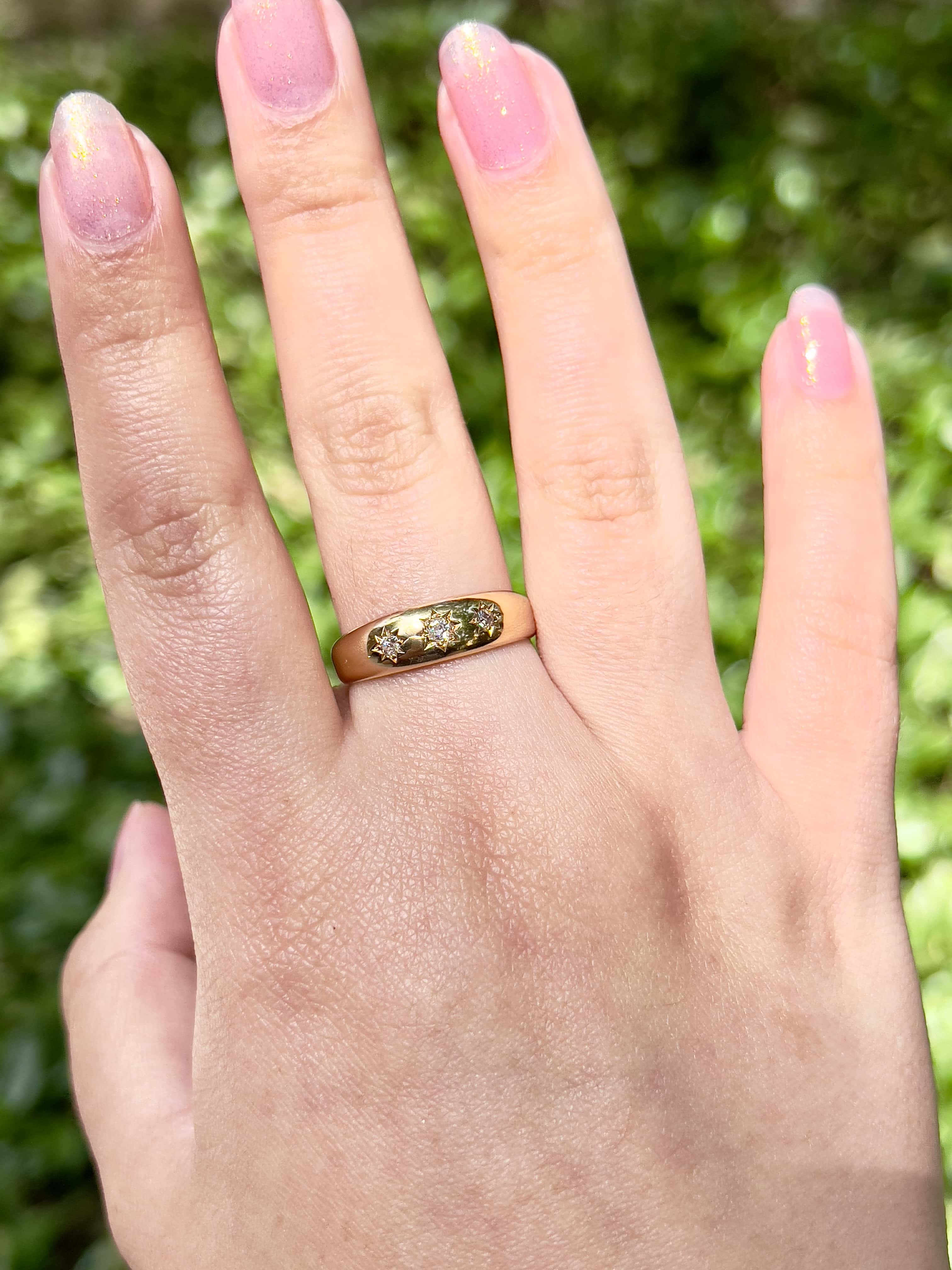 Antique 18K Old Cut Diamond Celestial Ring, Birmingham 1881, Size 9.5