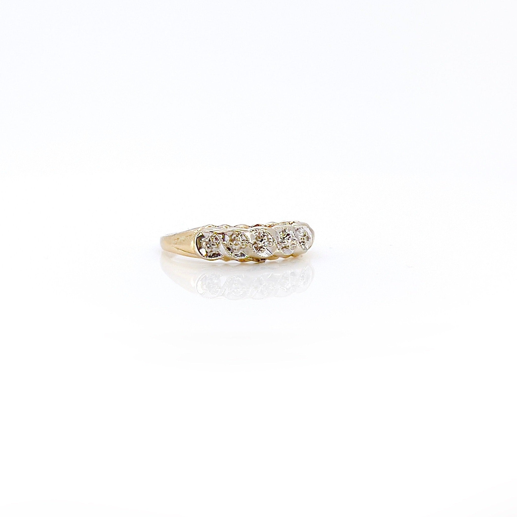 Vintage Two Tone Single Cut Diamond Ring, Size 5.25