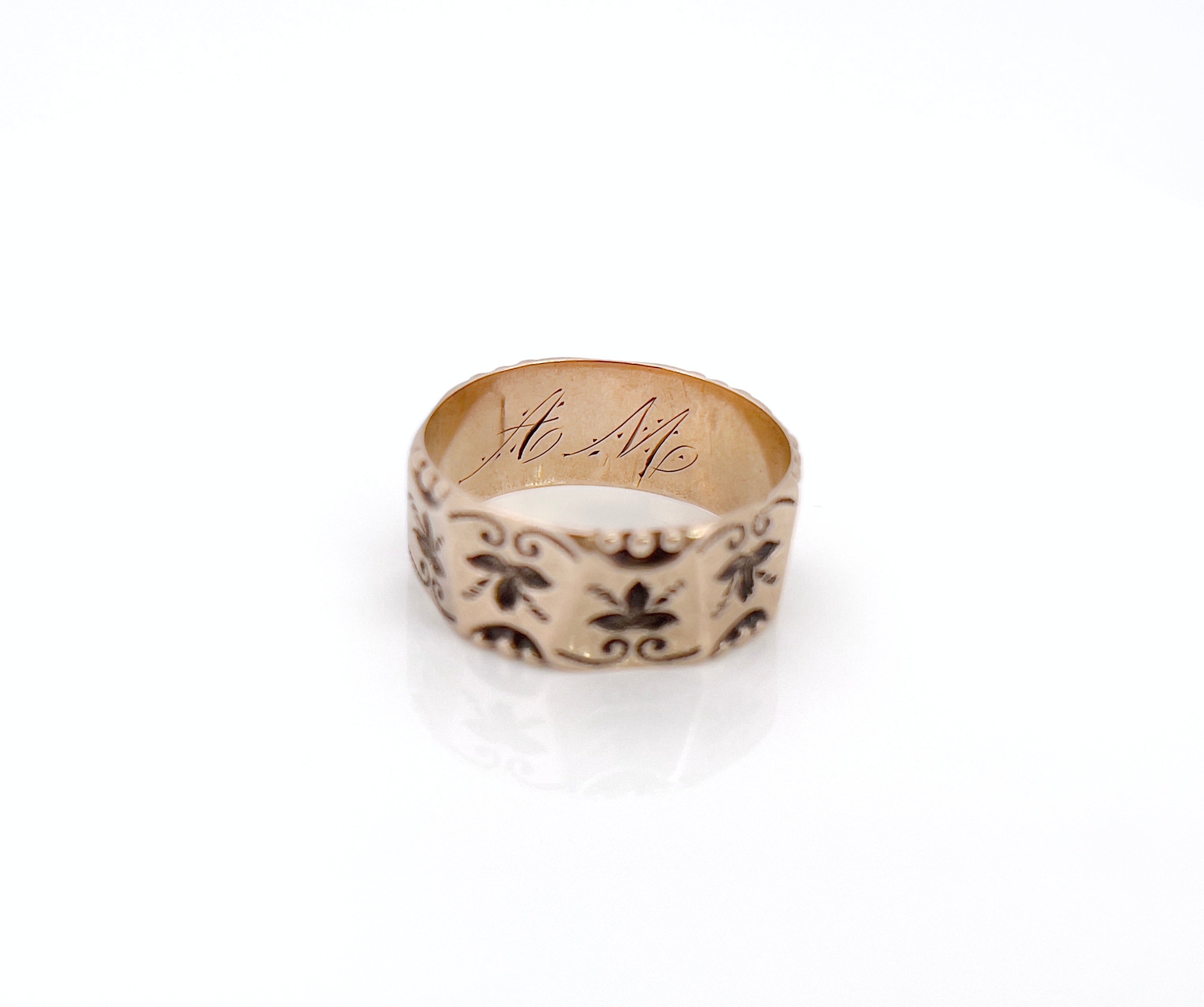 Victorian Ivy Leaf Motif Ring, Wedding Band, AM, Size 8