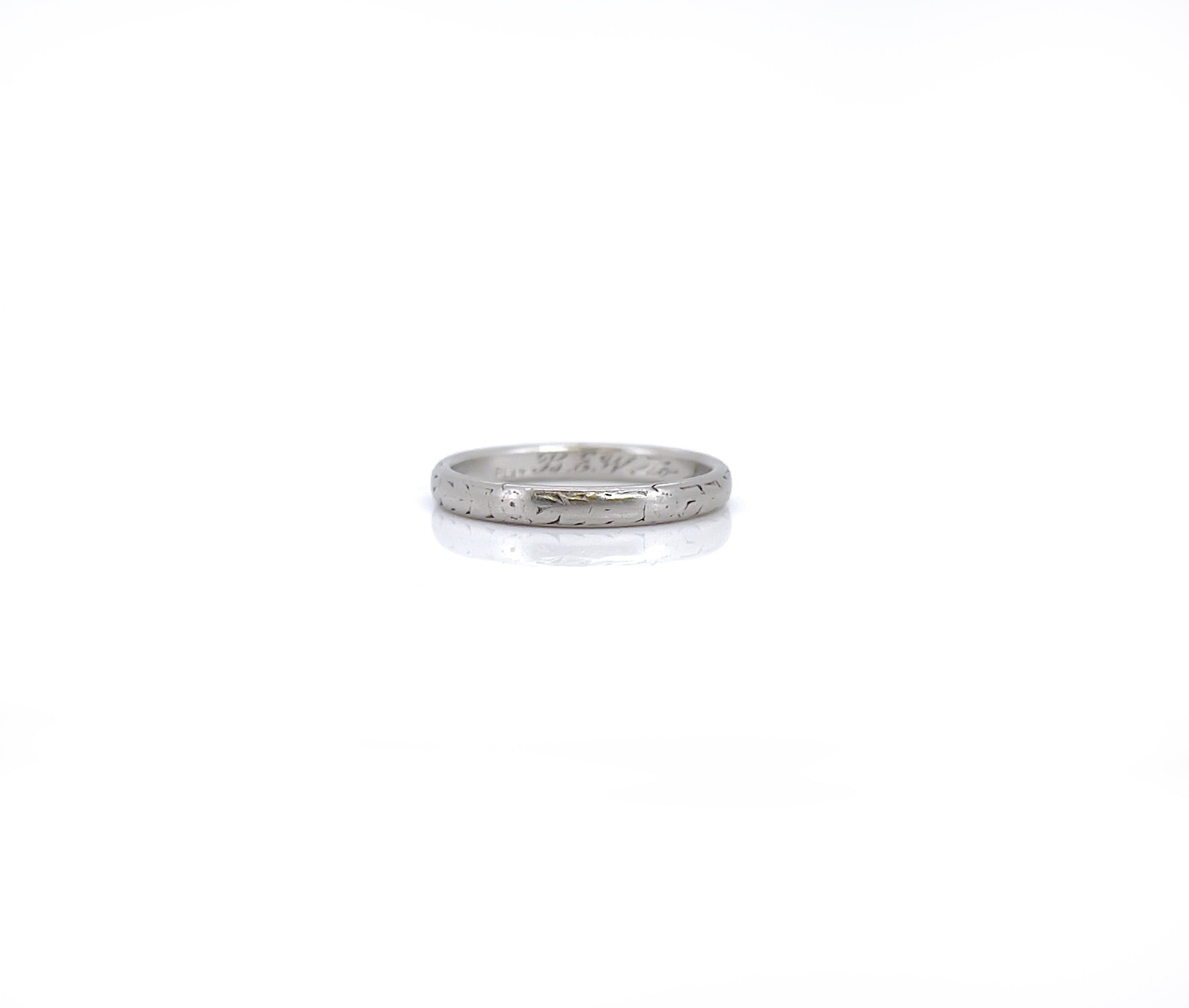 Art Deco, Platinum Wedding Ring, B.E.W. to M.B.K 3–7–20, Size 5.5