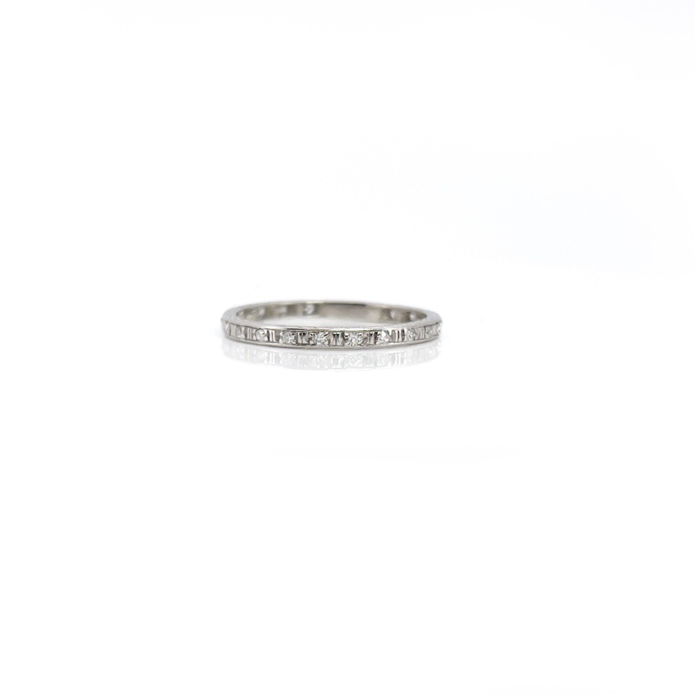 Platinum Art Deco Single Cut Diamond Eternity Band, Size 8.5