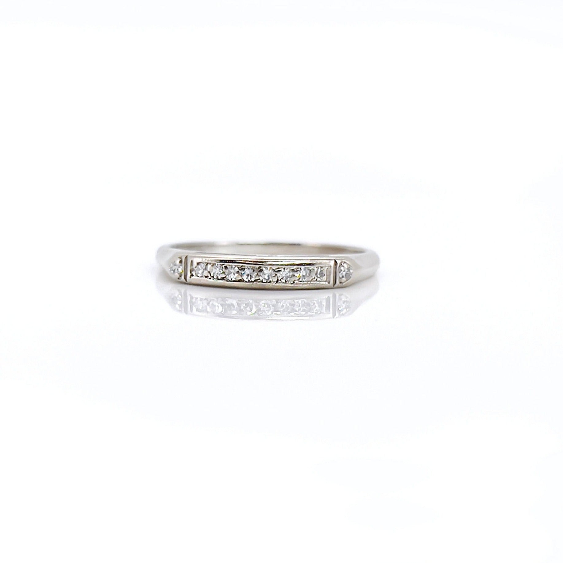 Vintage White Gold Single Cut Diamond Band, Size 5.75
