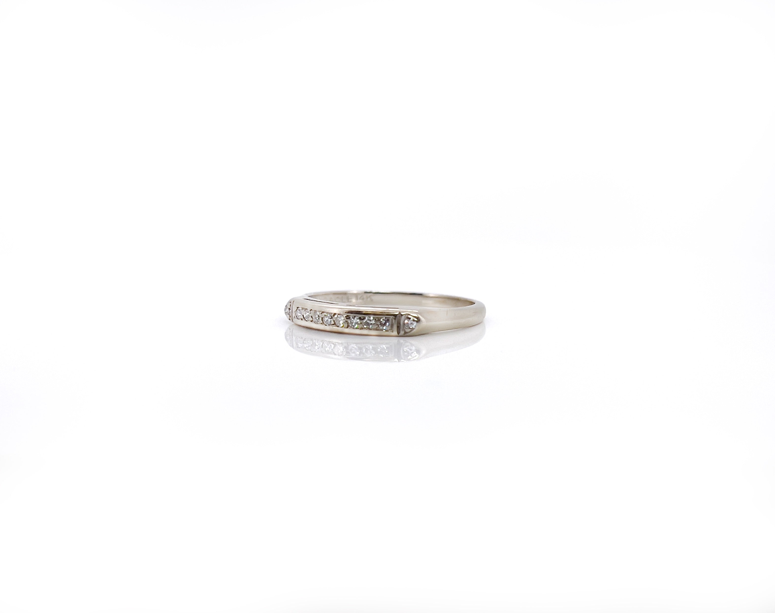 Vintage White Gold Single Cut Diamond Band, Size 5.75