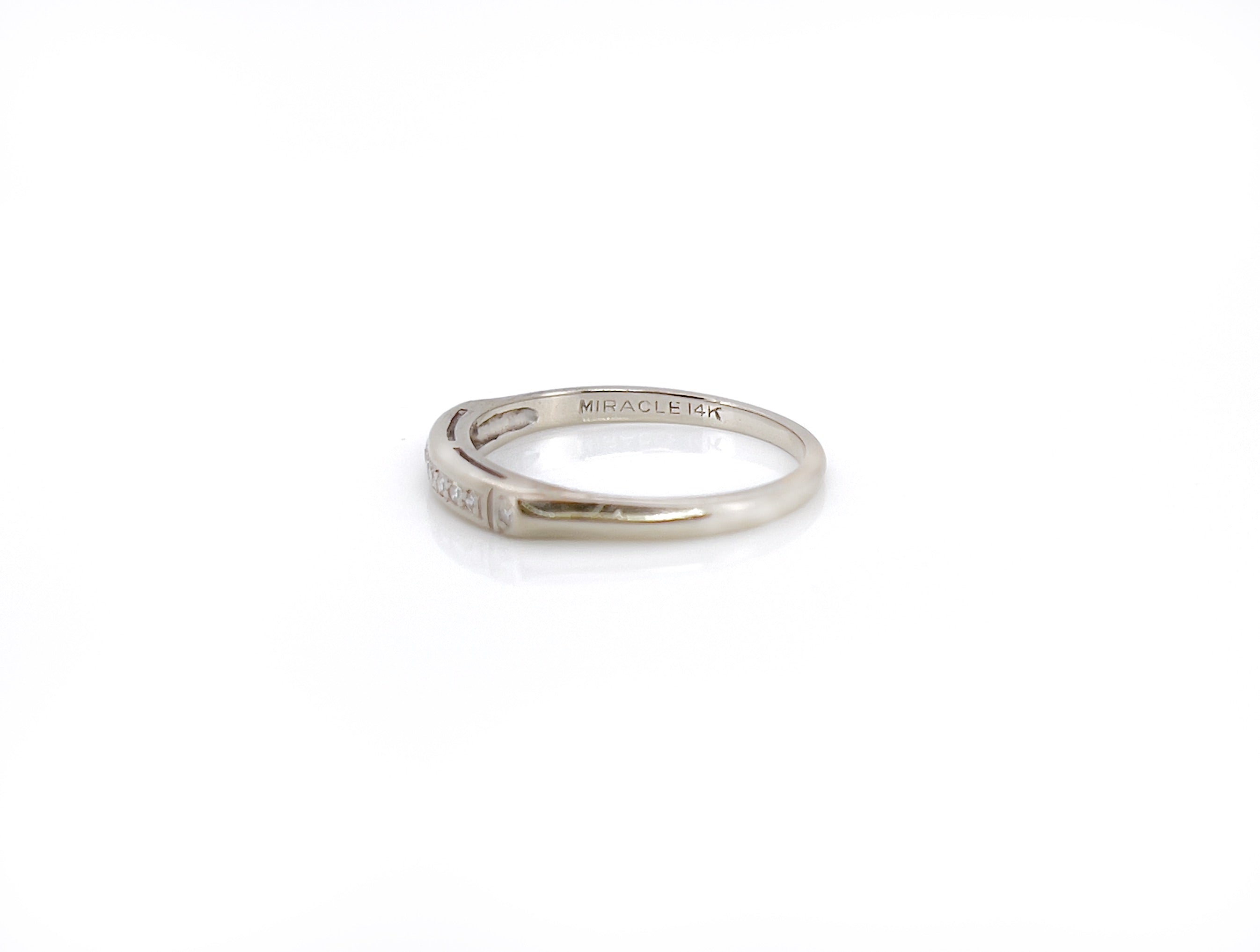 Vintage White Gold Single Cut Diamond Band, Size 5.75