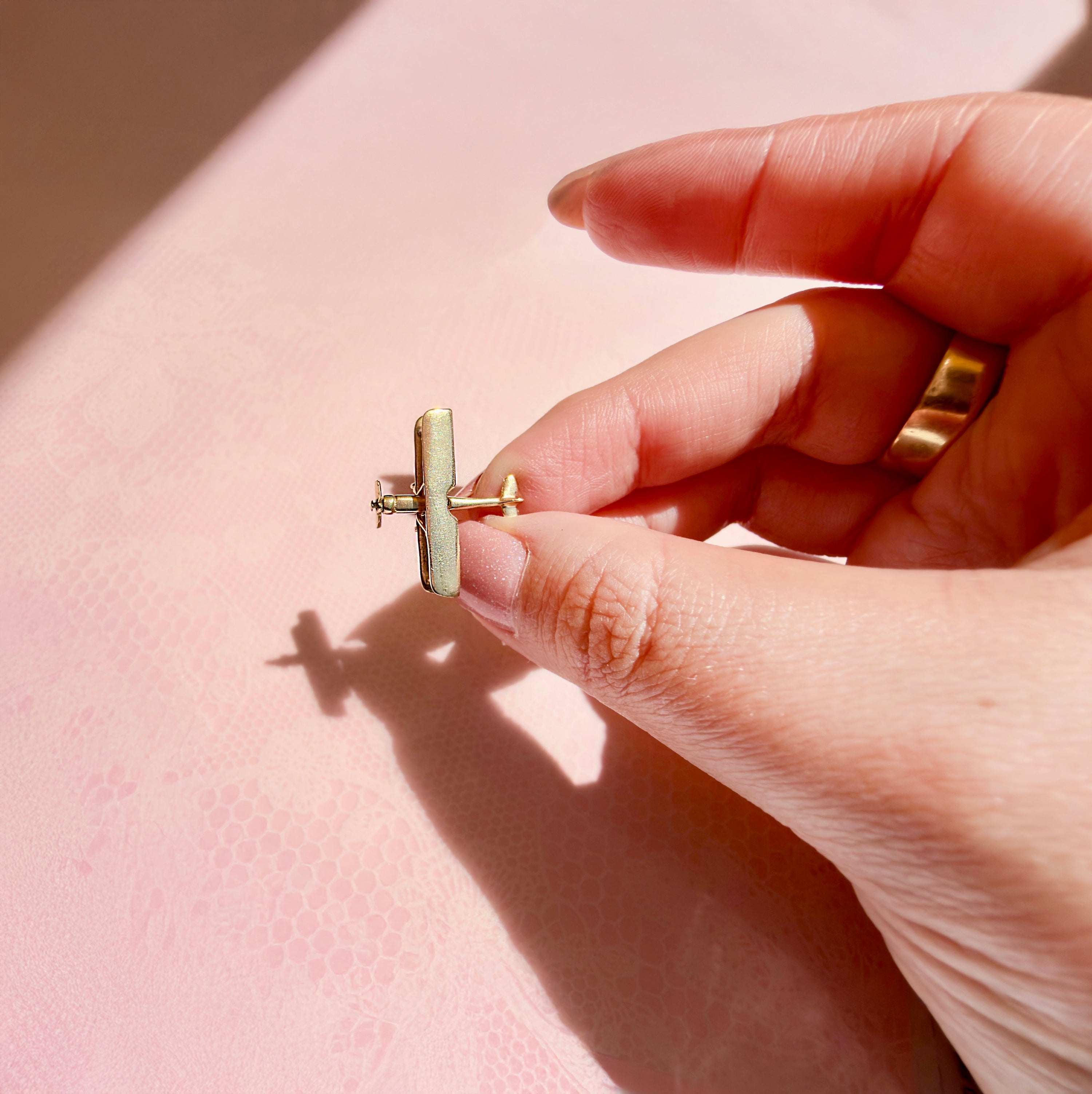 Vintage 14K Articulating Airplane, Biplane Charm, Pendant