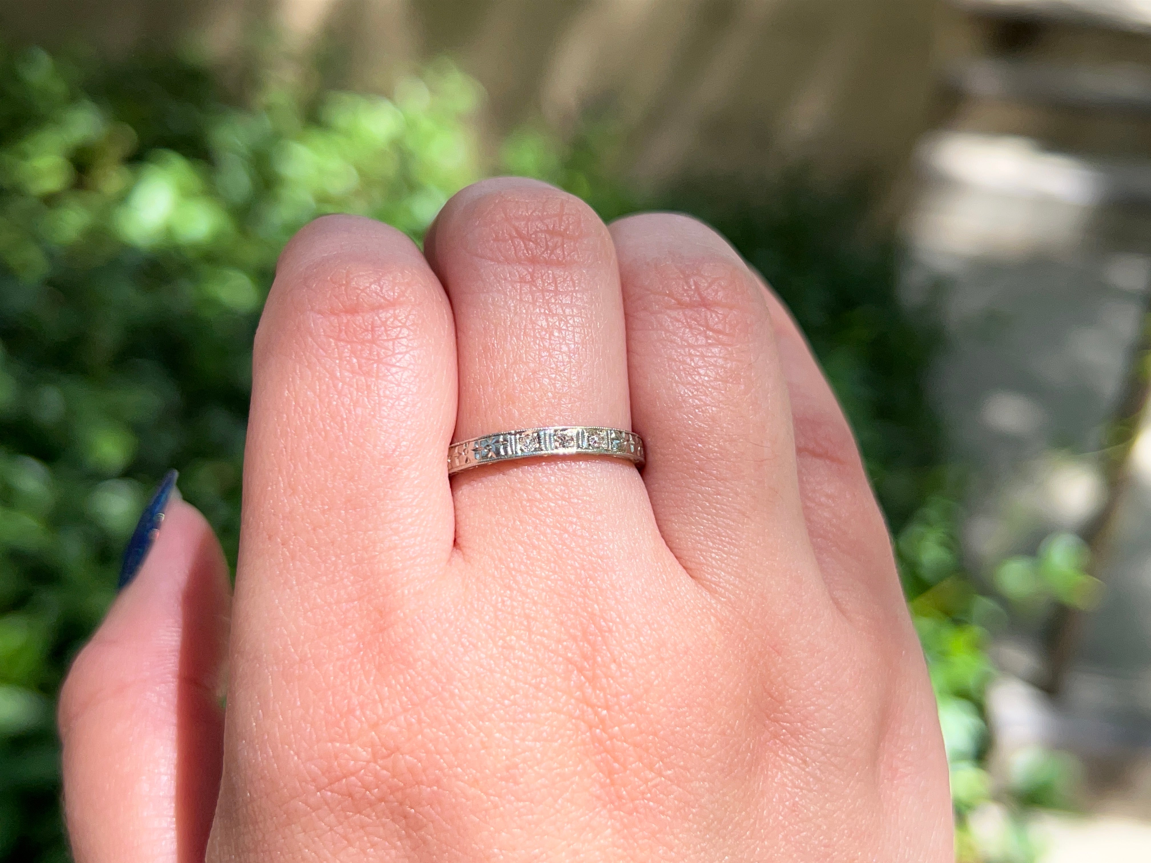Vintage Single Cut Diamond Floral Wedding Band, Size 7.25