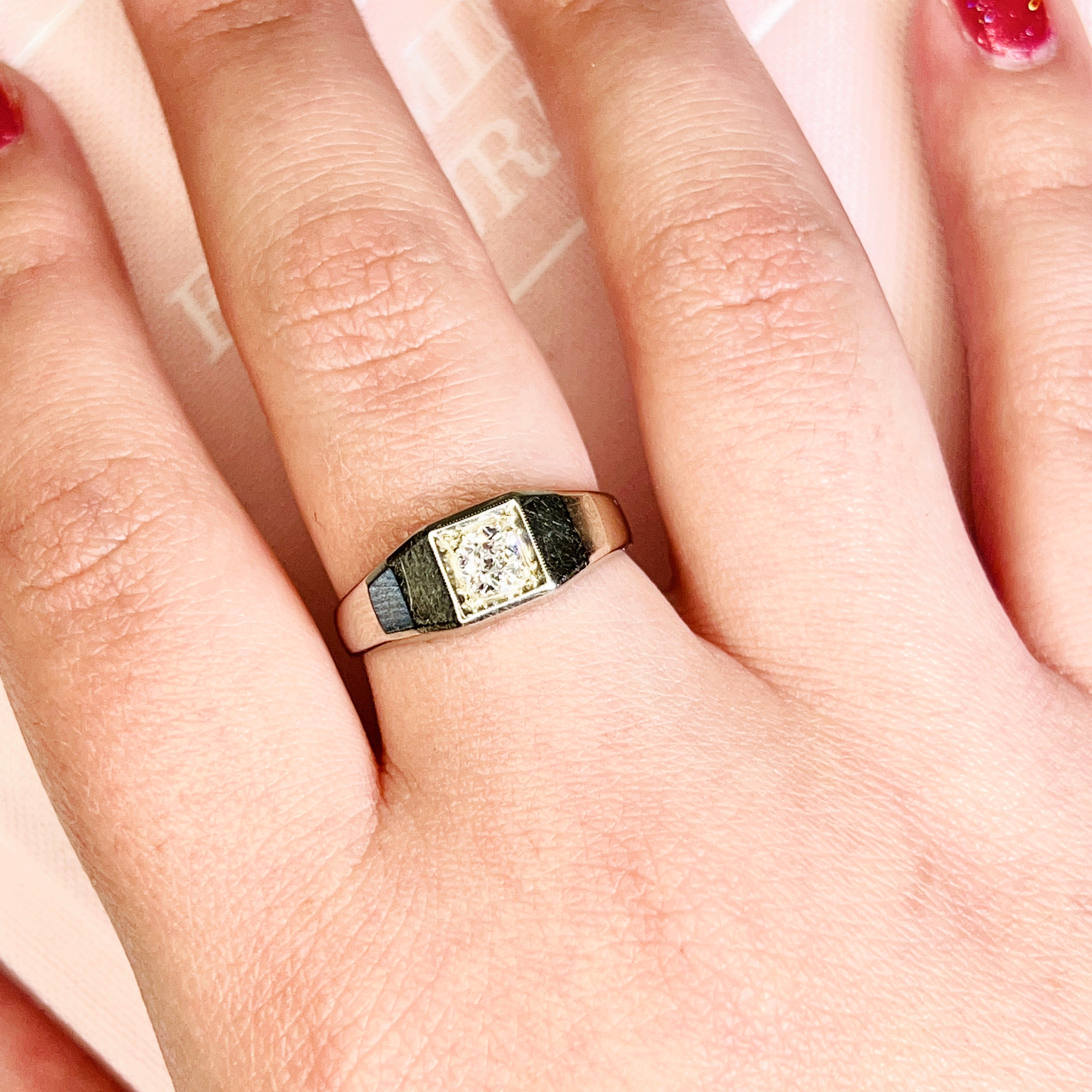 Art Deco 14K White Gold Old European Cut Diamond Ring, Size 7.75