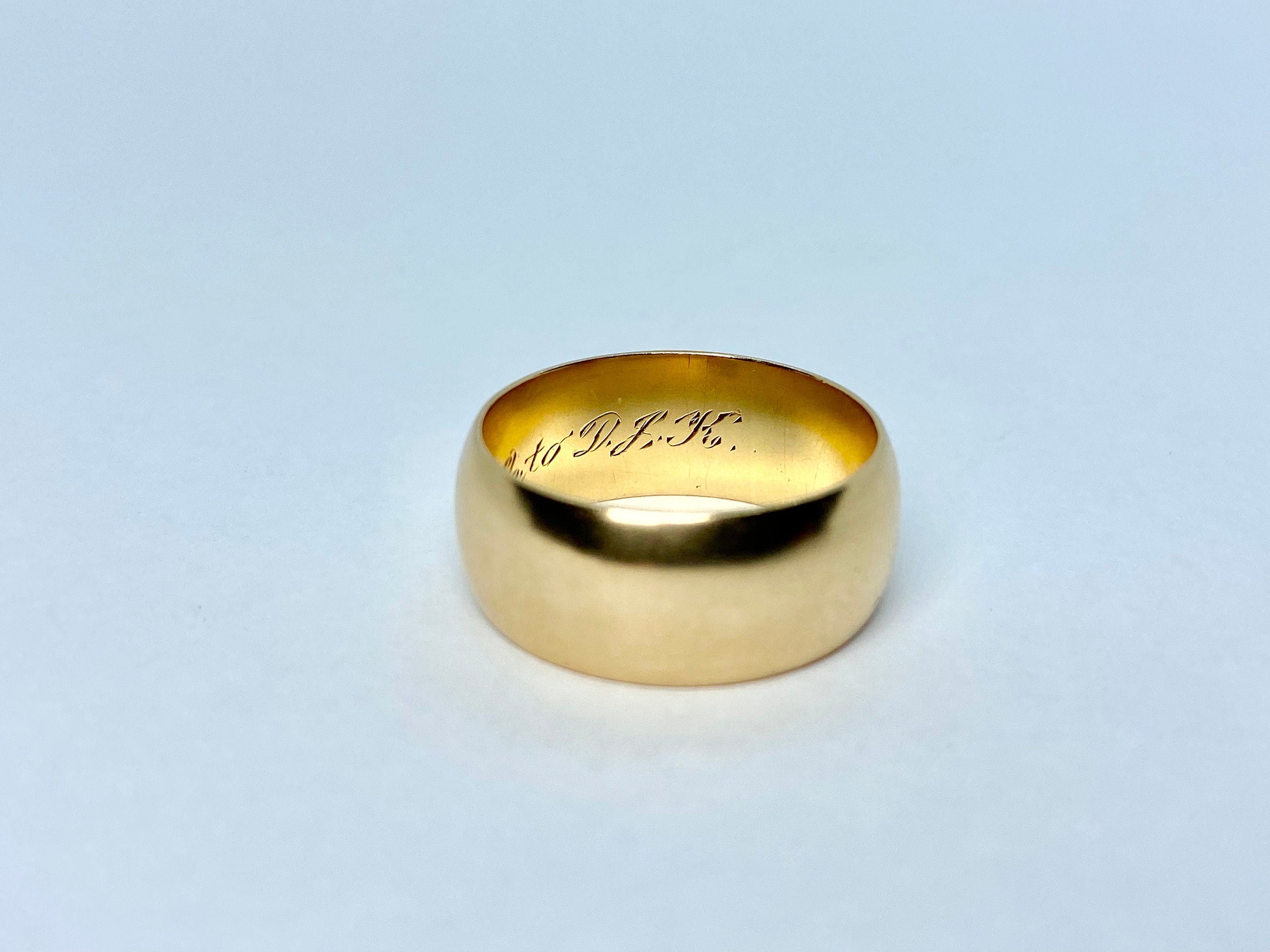 Antique 14K JR Wood Band, M.E.J. to D.J.K., Victorian