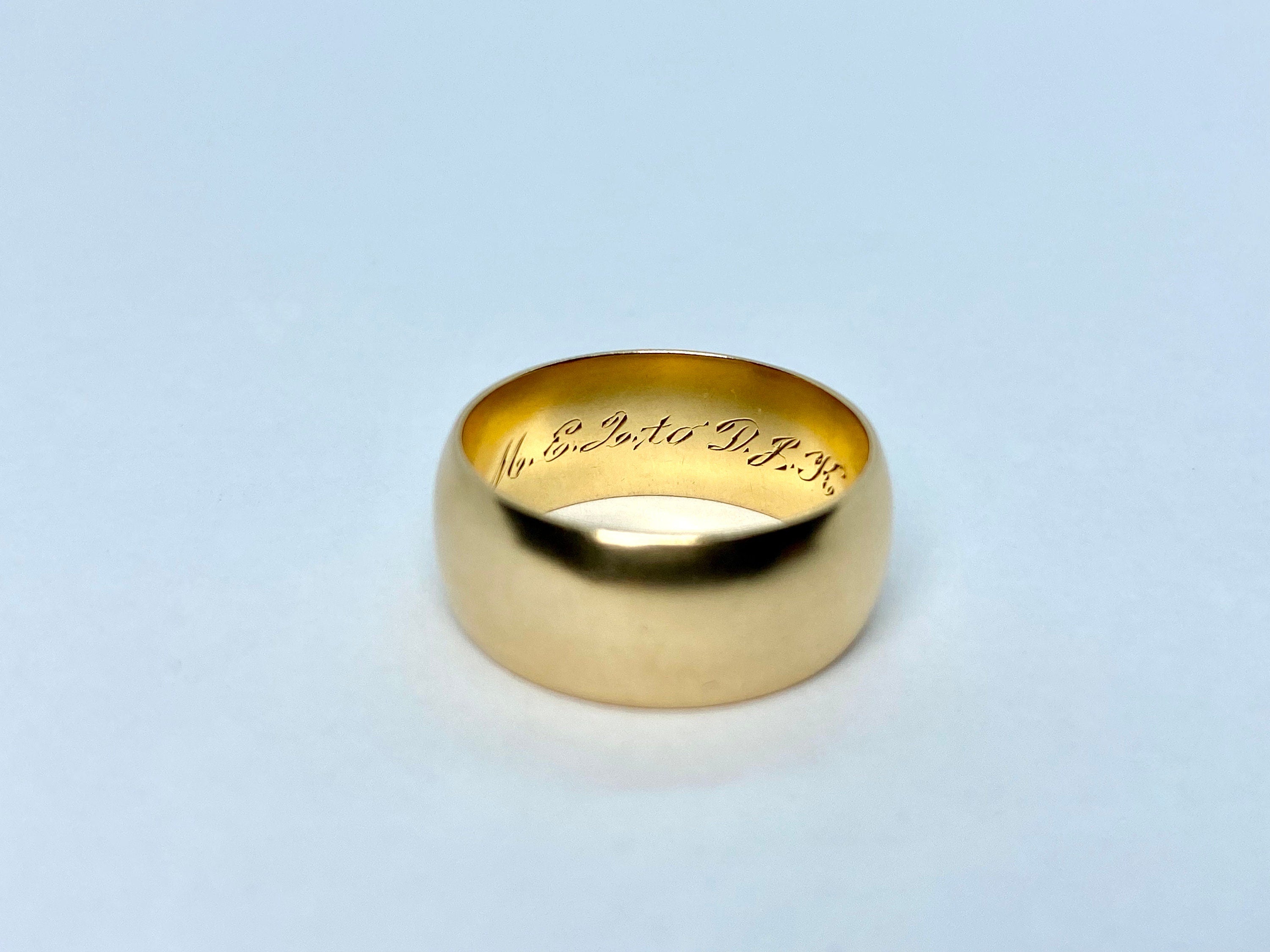 Antique 14K JR Wood Band, M.E.J. to D.J.K., Victorian