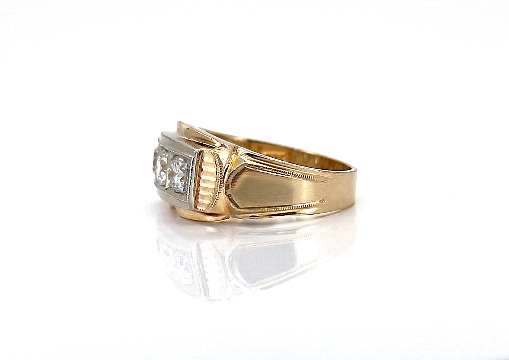 Vintage Transitional Cut Diamond Tank Ring