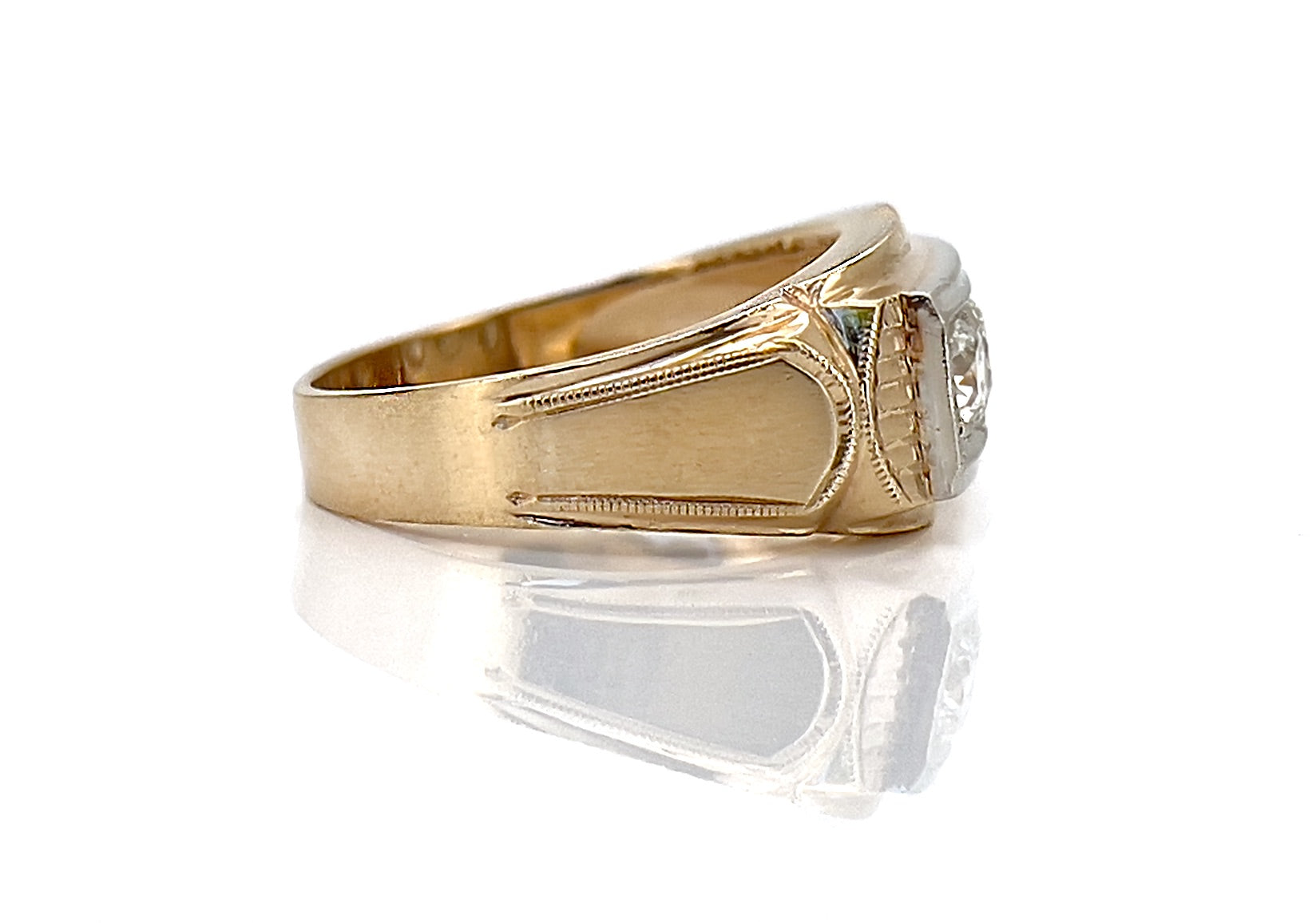 Vintage Transitional Cut Diamond Tank Ring