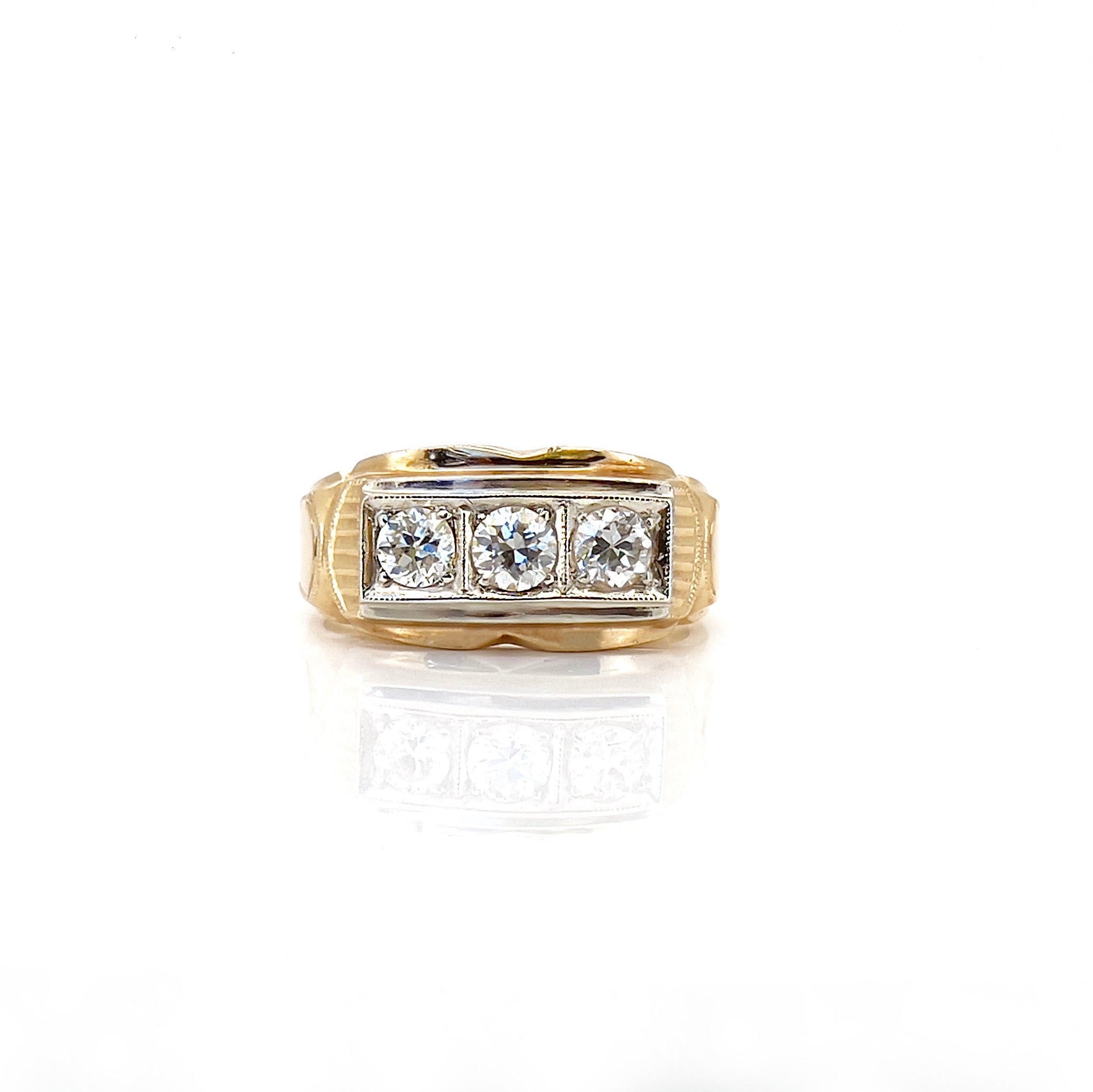 Vintage Transitional Cut Diamond Tank Ring