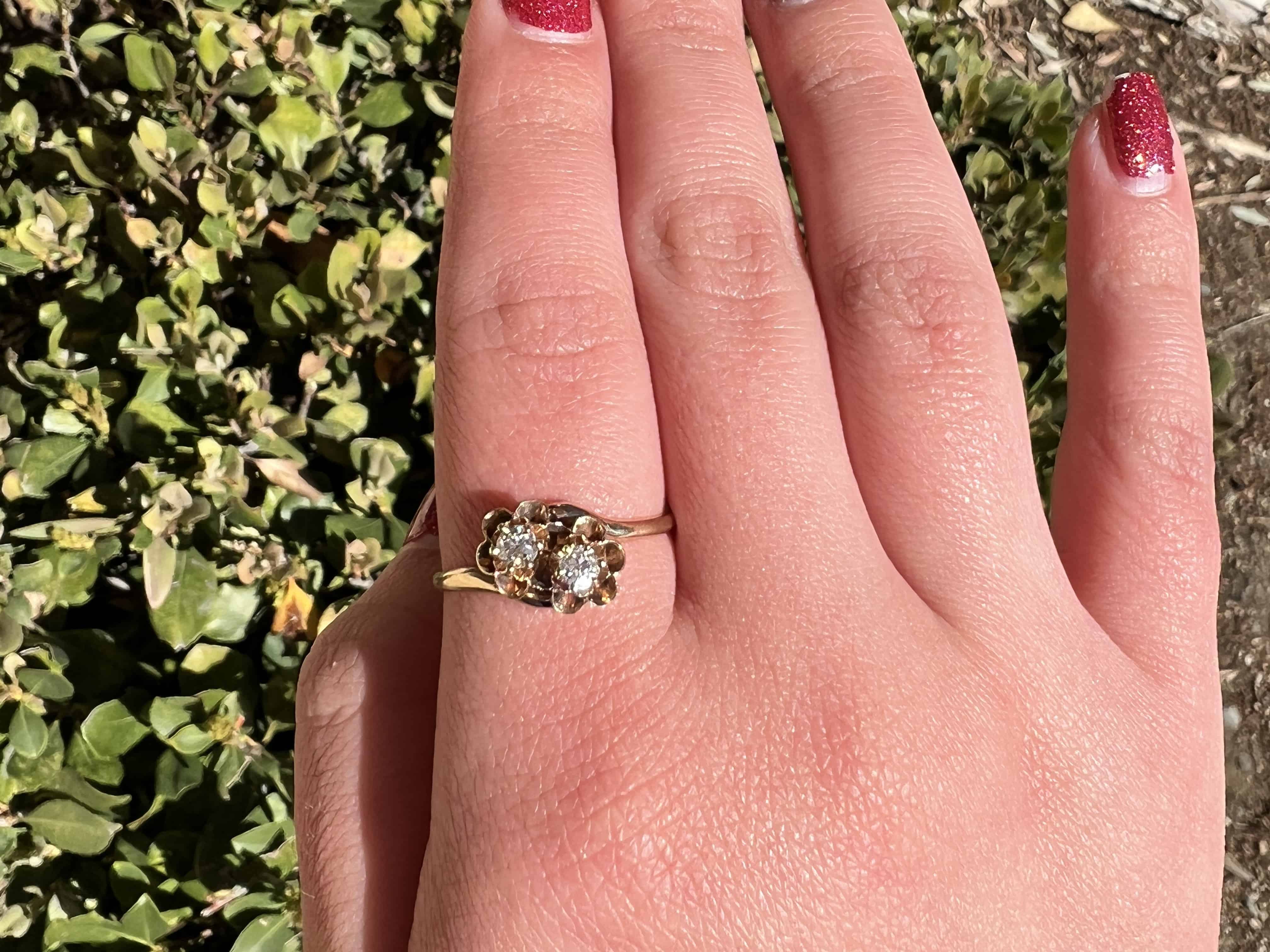 Antique Buttercup Old European Cut Diamond Toi et Moi Ring, 14K, Size 9.5