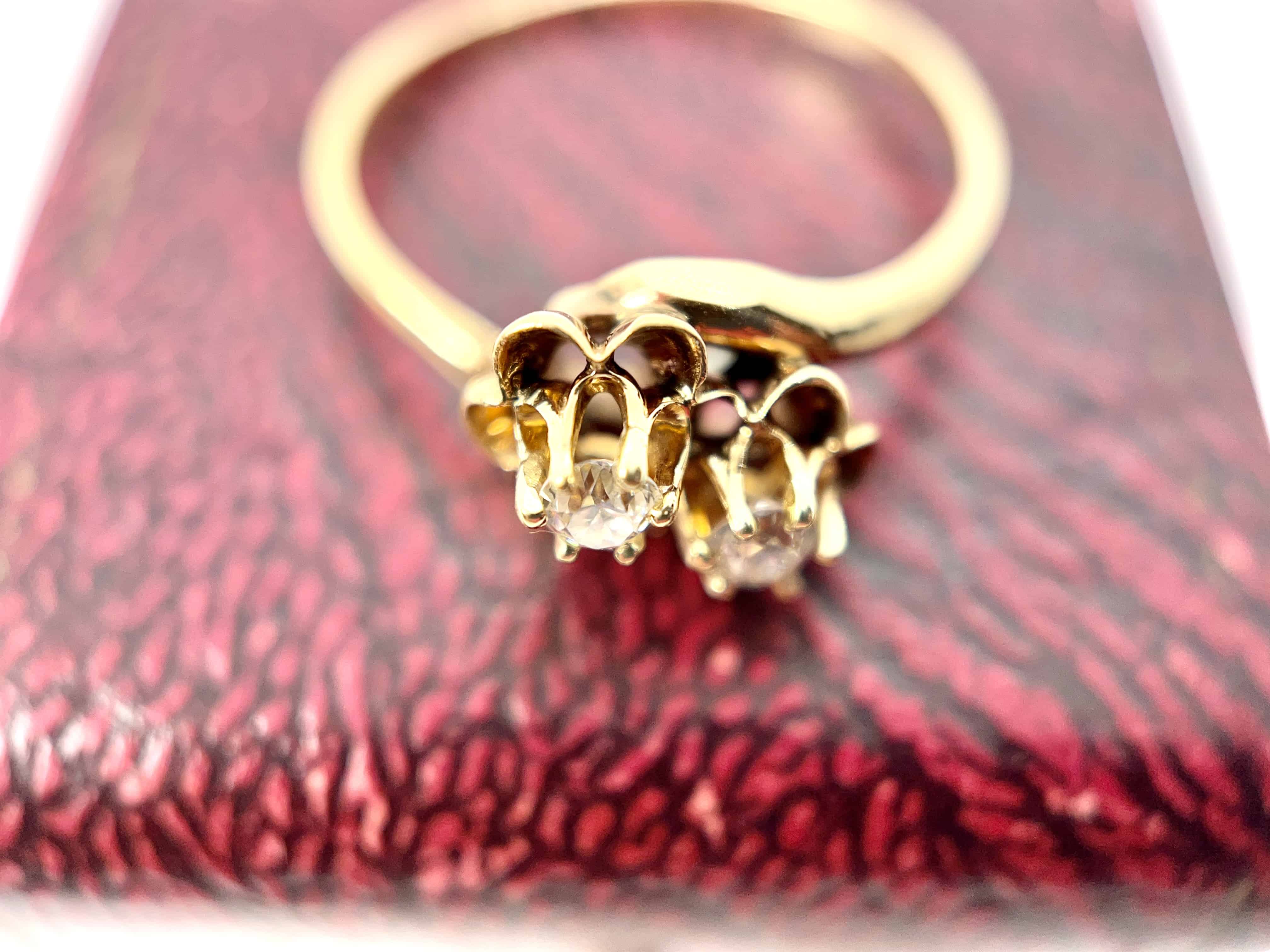 Antique Buttercup Old European Cut Diamond Toi et Moi Ring, 14K, Size 9.5