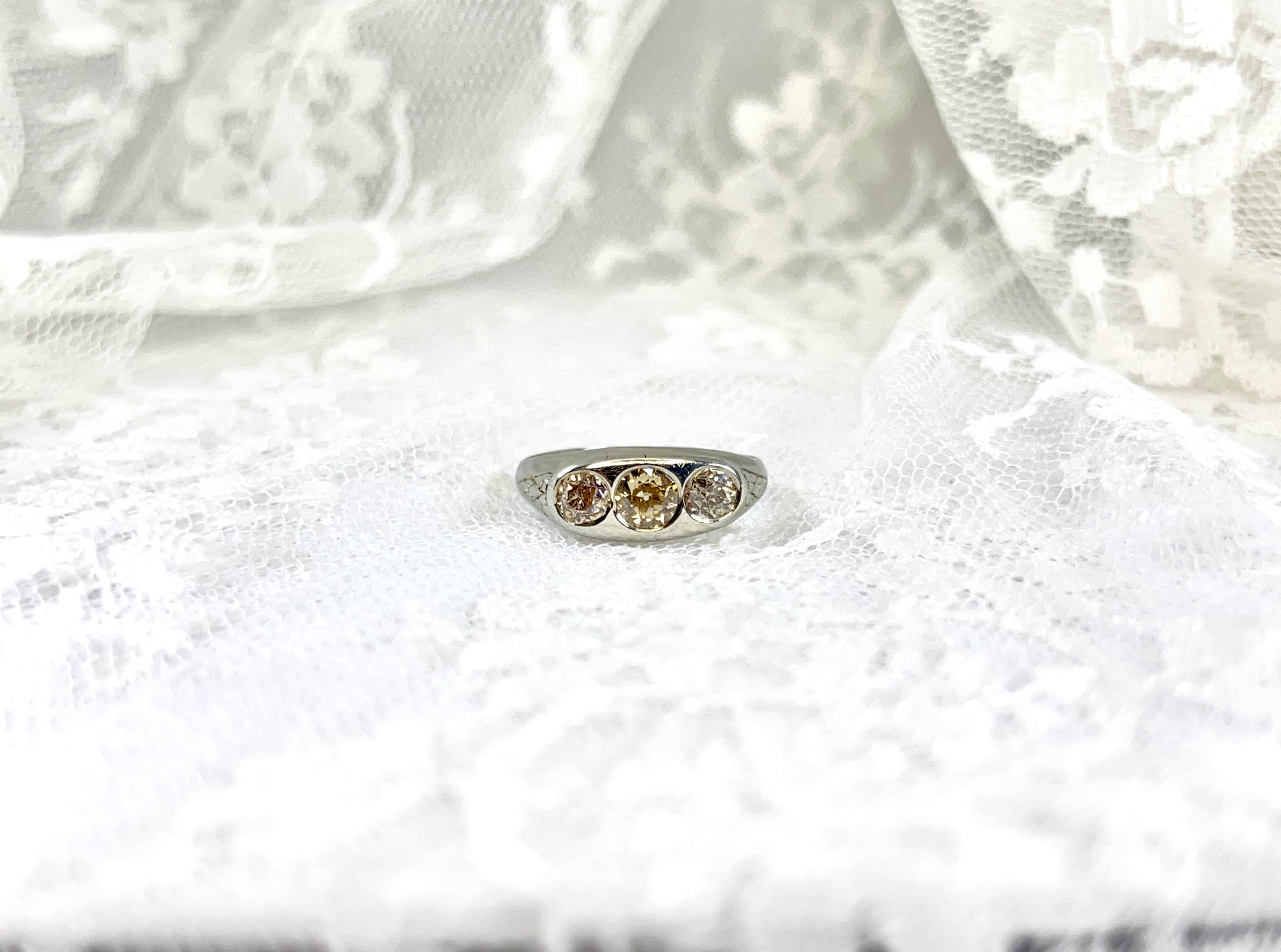 18K Champagne Old European Cut Diamond Band, Size 8.5
