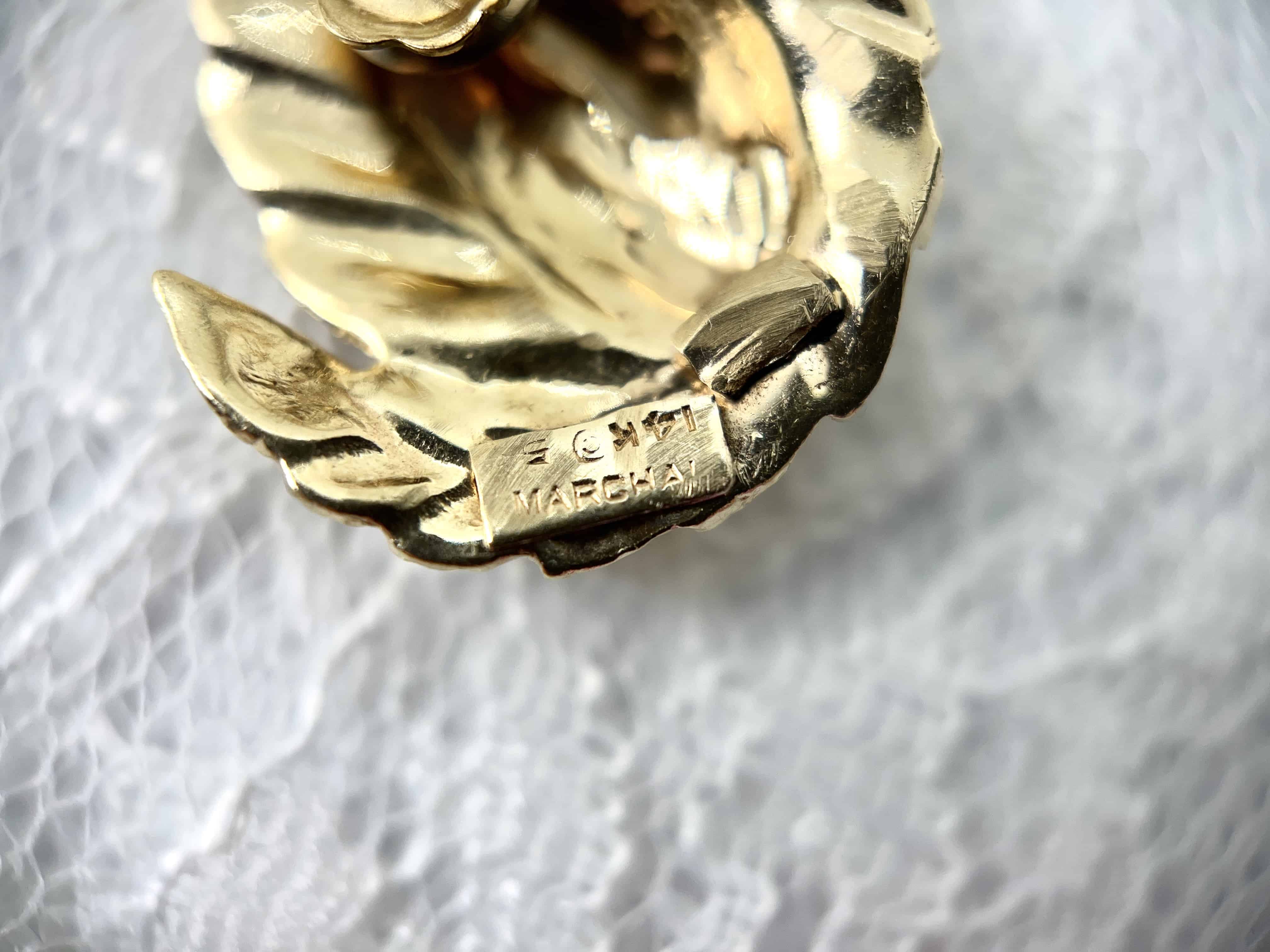 Vintage Gold Feather Swirl Earrings, 14K