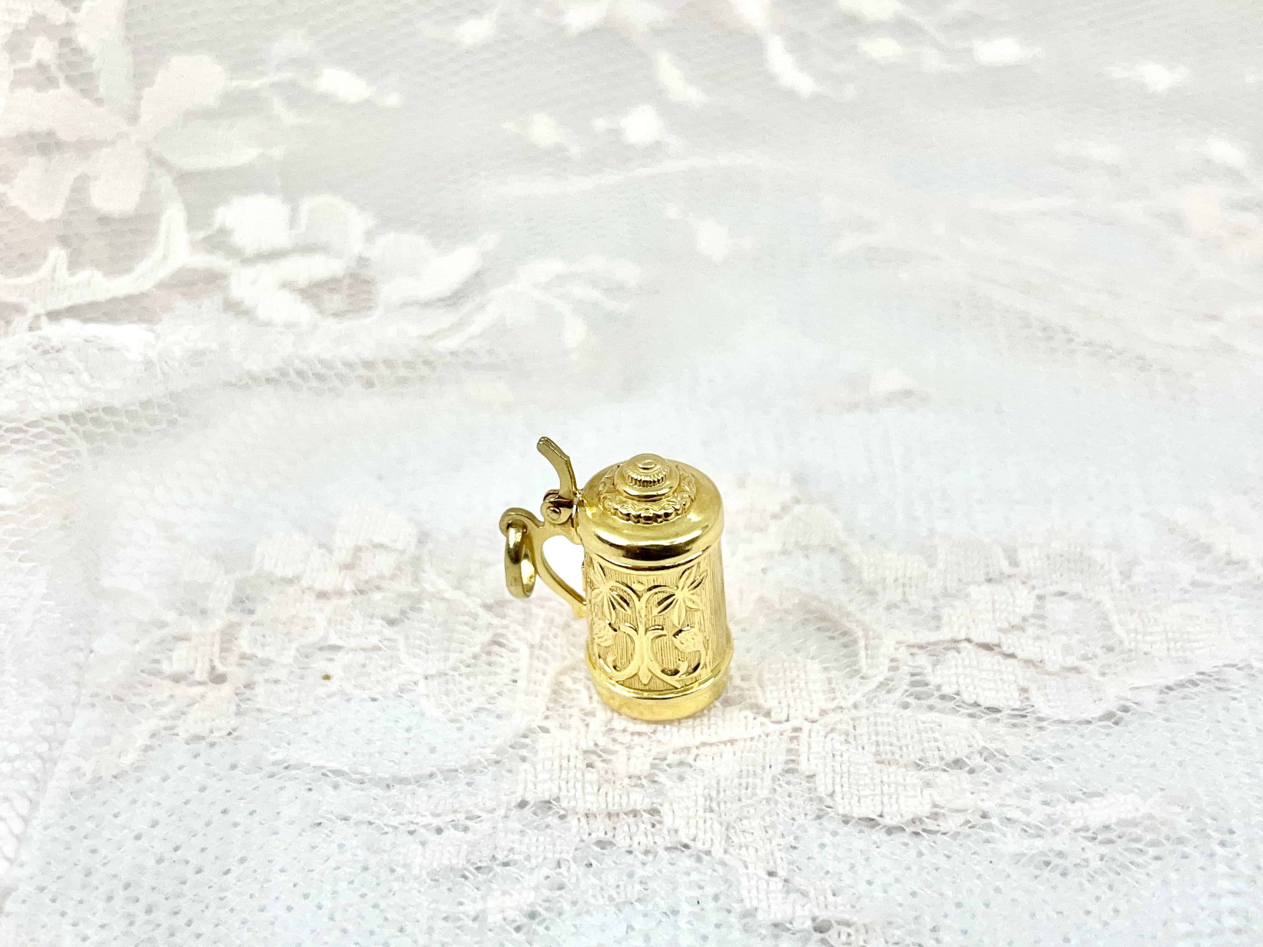 Vintage Beer Stein Charm, 18K
