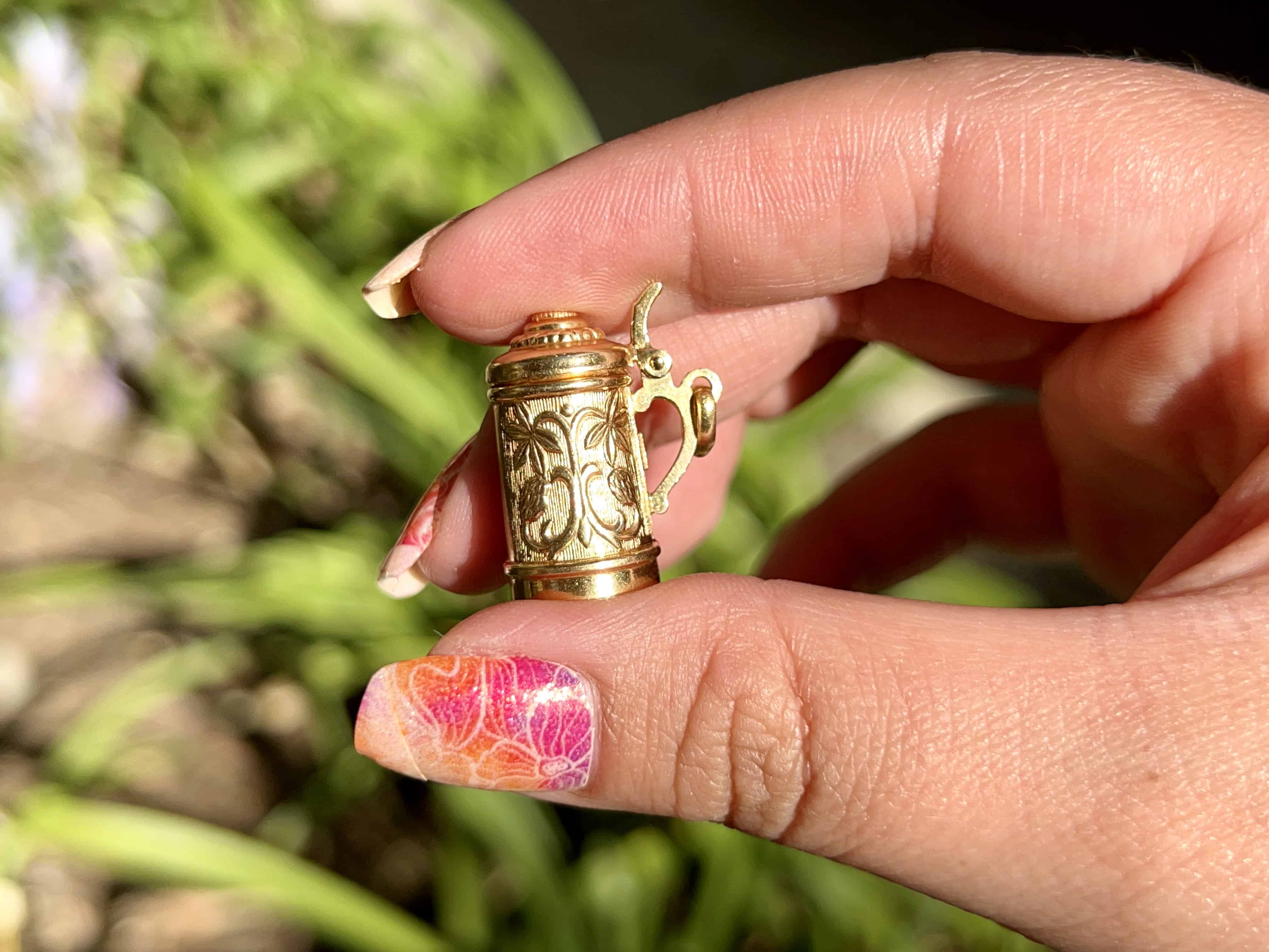 Vintage Beer Stein Charm, 18K