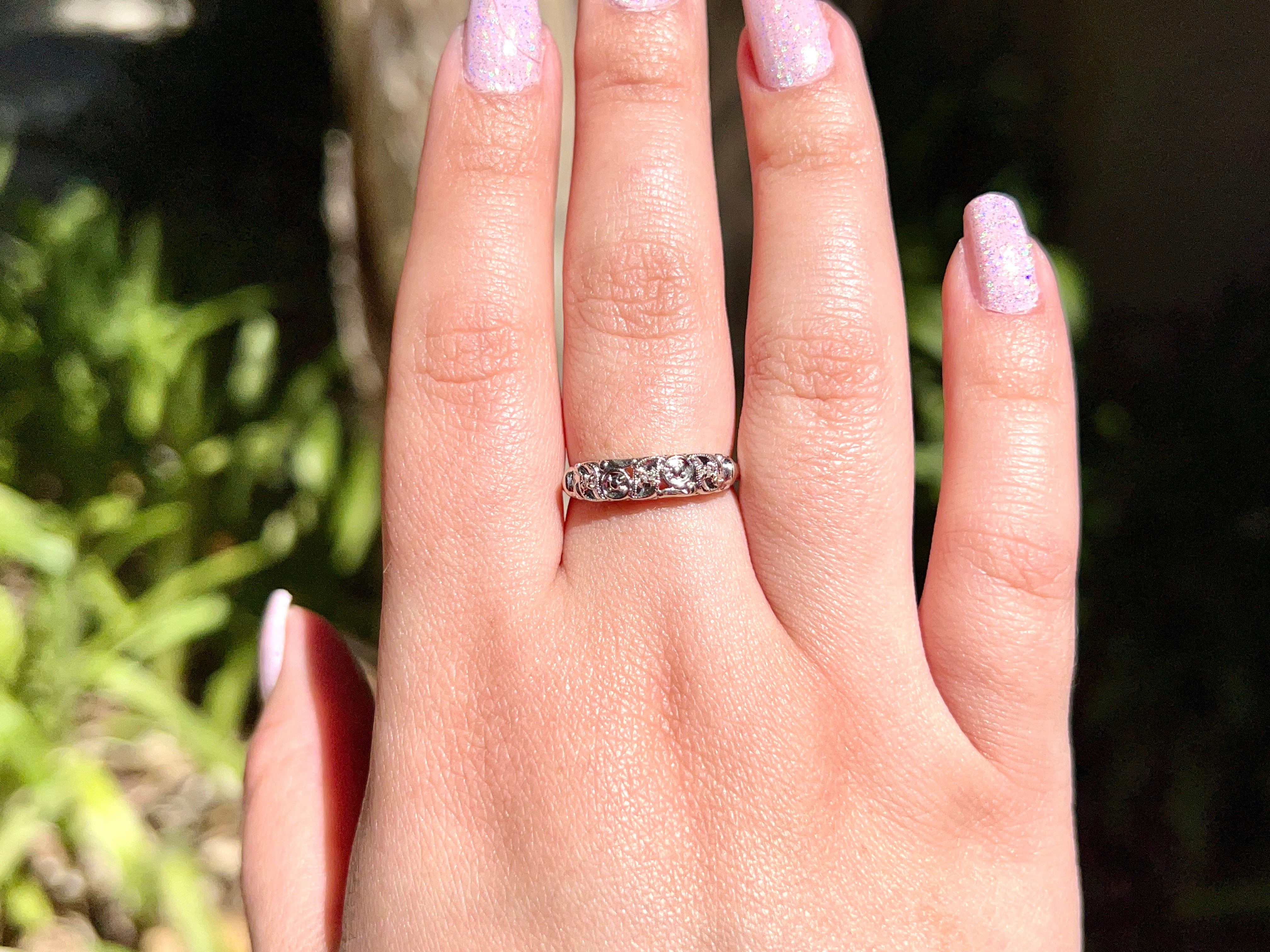 Vintage White Gold Single Cut Diamond Ring, Size 6.5
