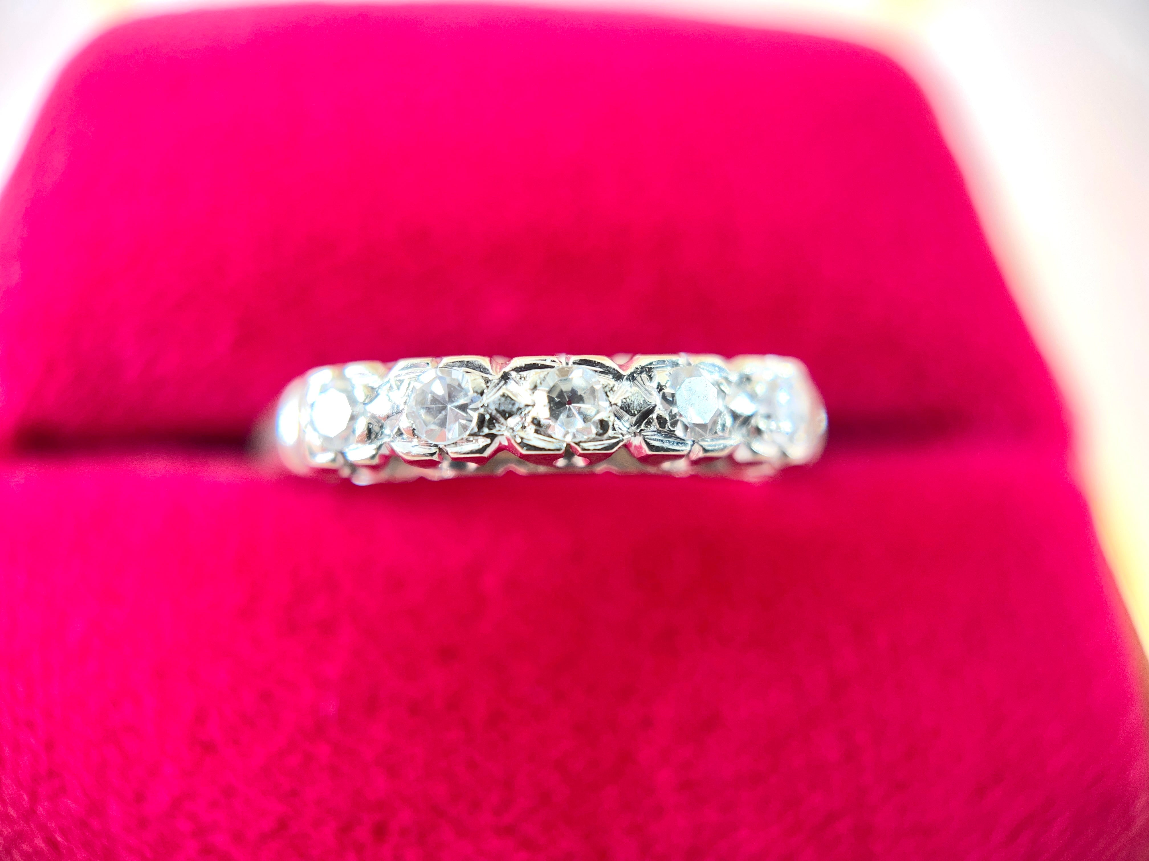 Vintage White Gold Single Cut Diamond Band, Size 8.75