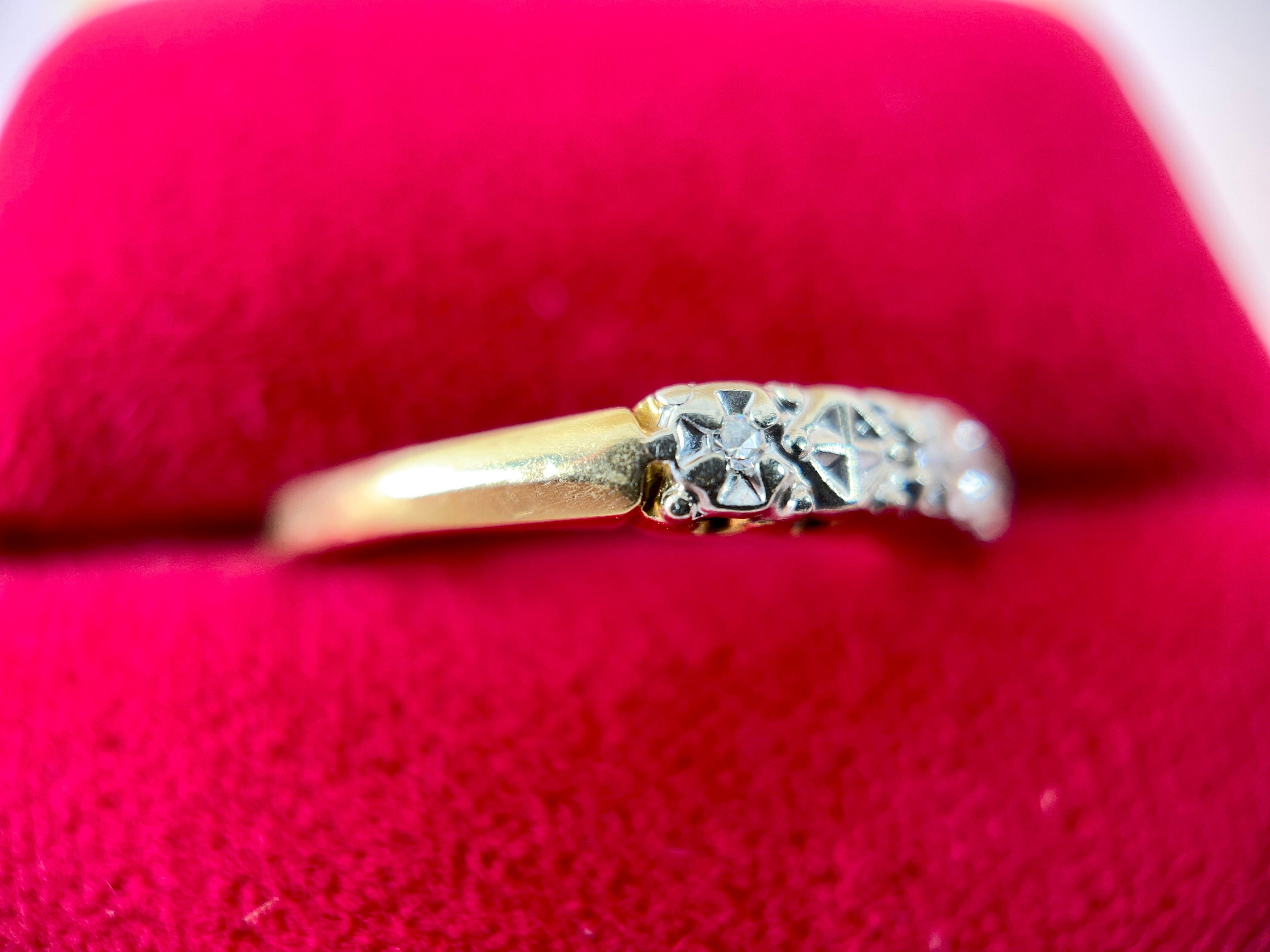 Two Tone Criss Cross Single Cut Diamond Wedding Ring, Size 7.5