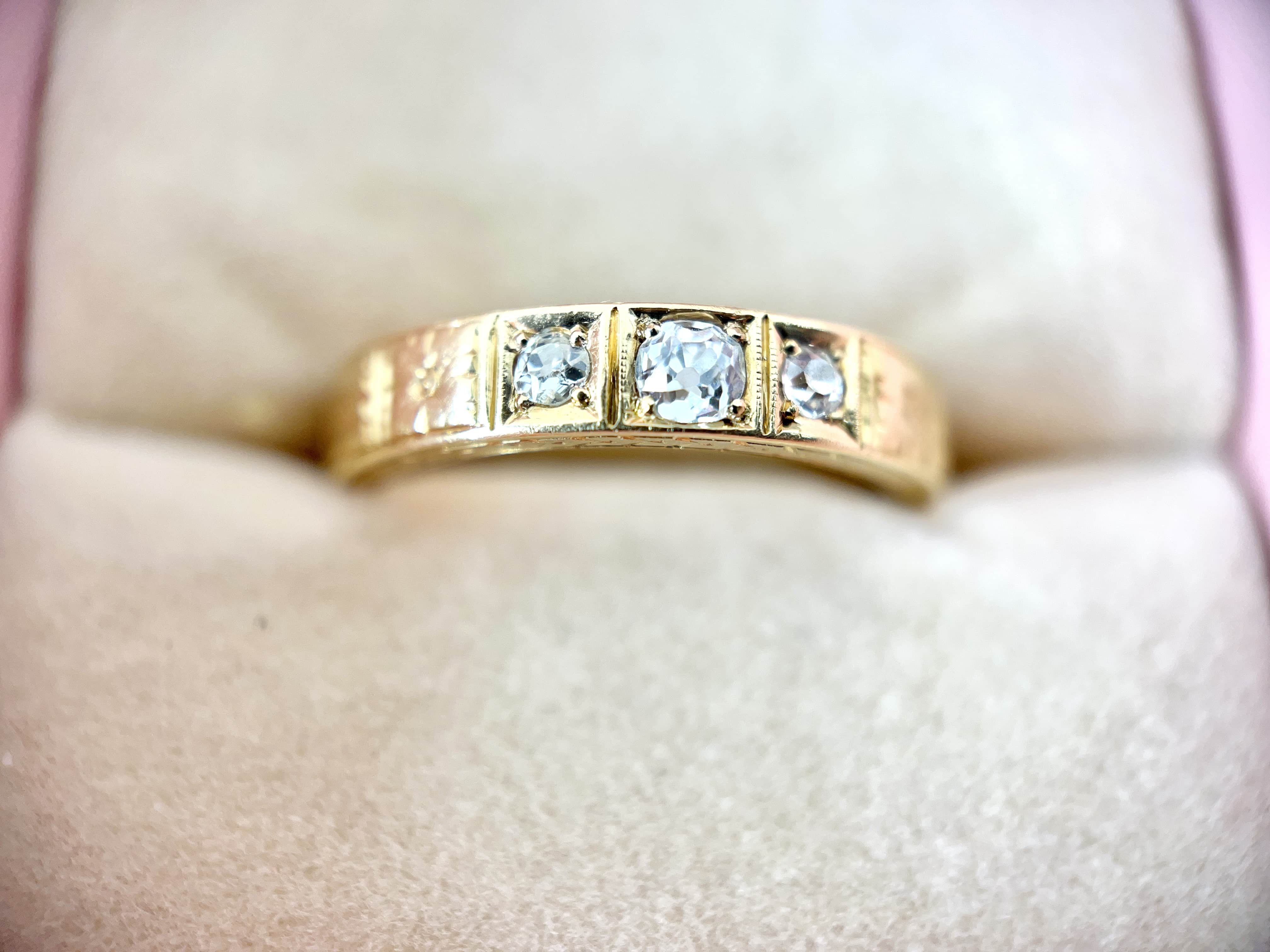 Old European Diamond Floral Wedding Band, Size 7.5
