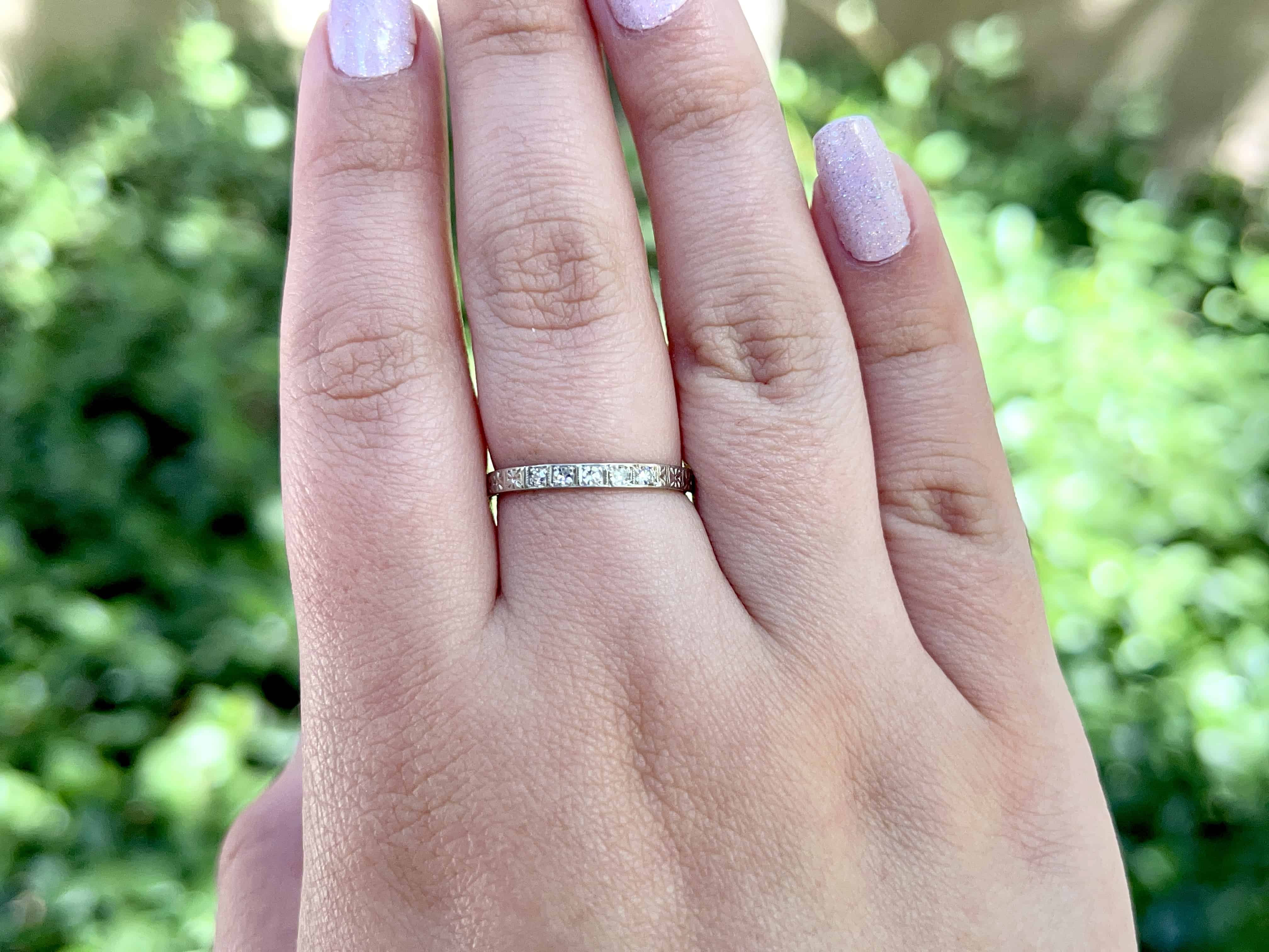 Art Deco Single Cut Diamond Wedding Band, size 7.25