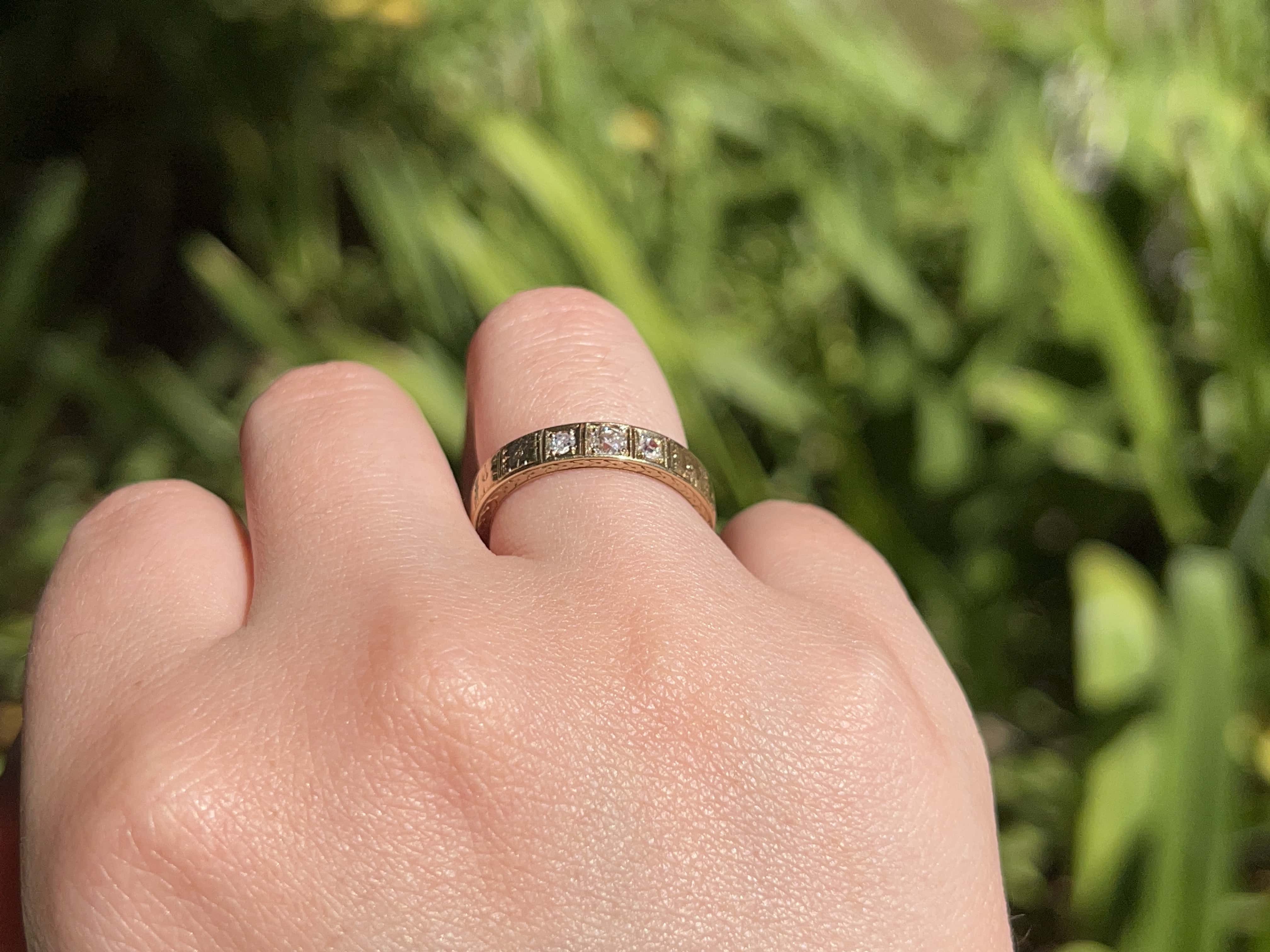 Old European Diamond Floral Wedding Band, Size 7.5
