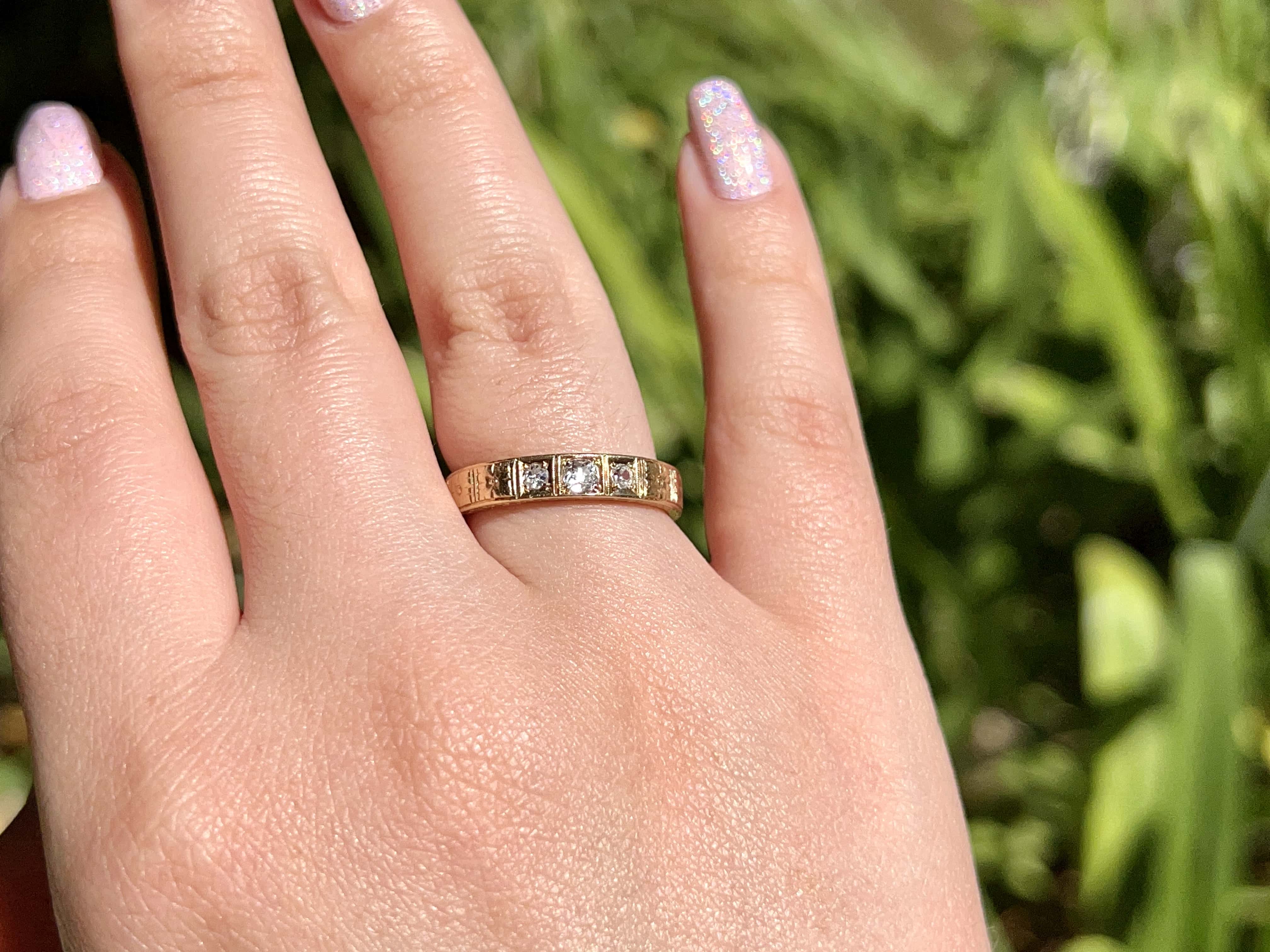 Old European Diamond Floral Wedding Band, Size 7.5