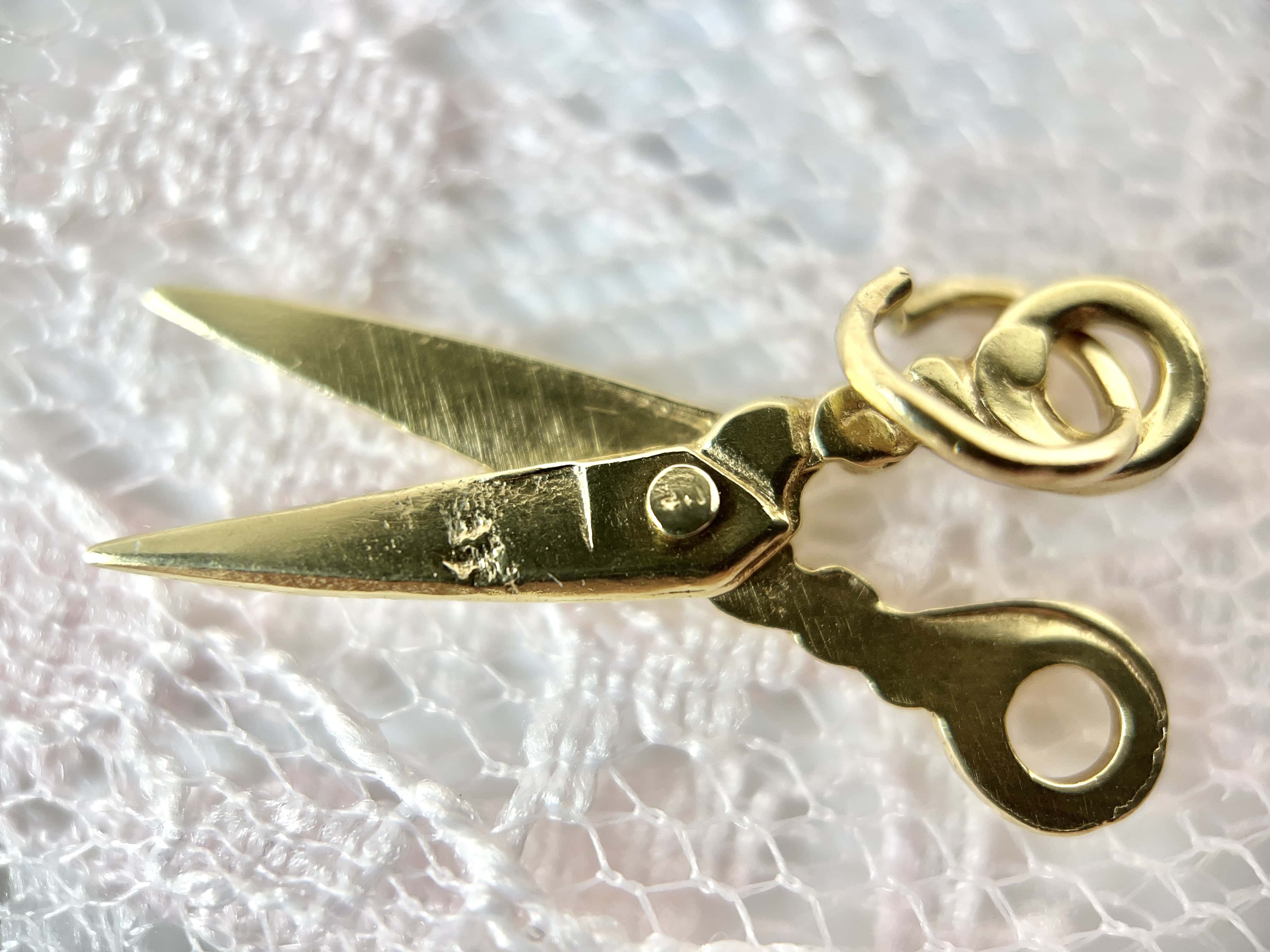 Vintage Scissors Charm, 14K