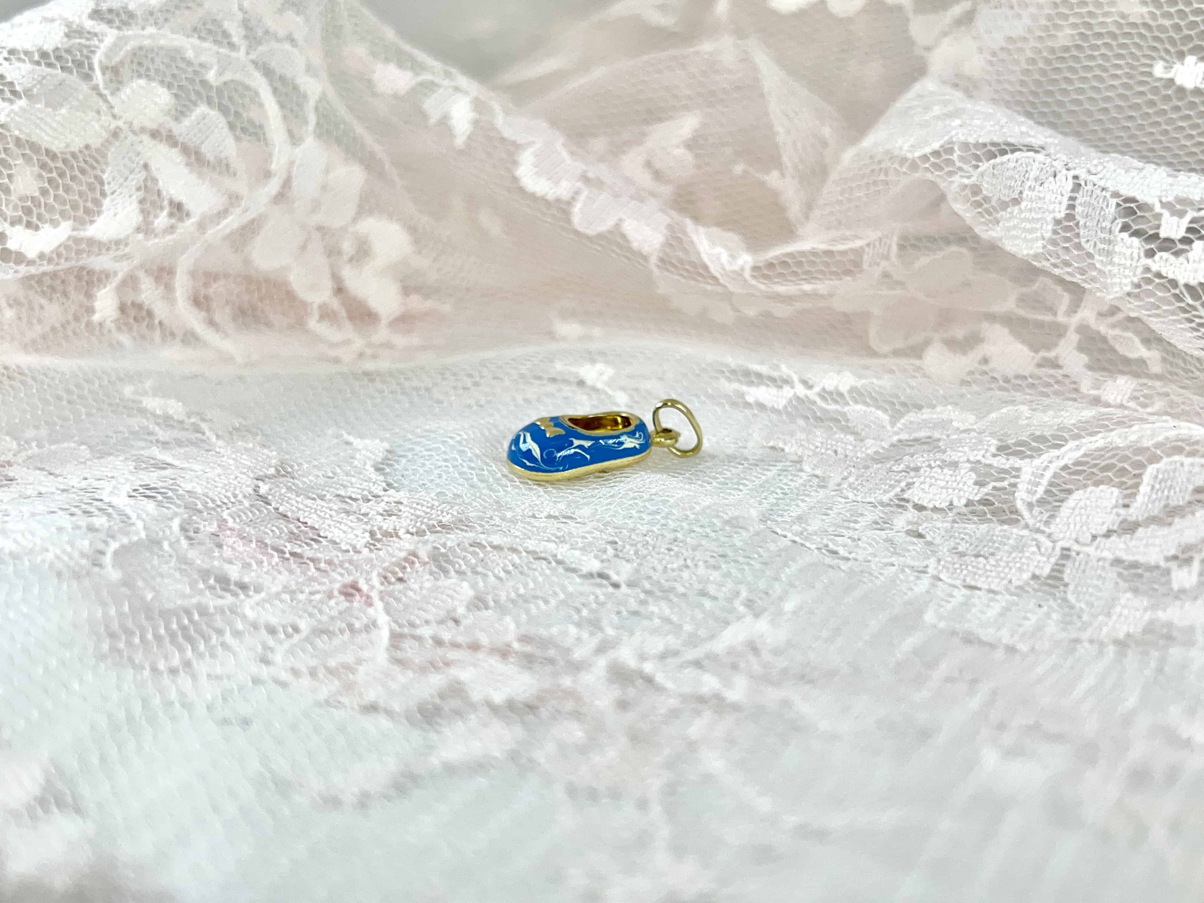 Blue Enamel Baby Shoe Charm