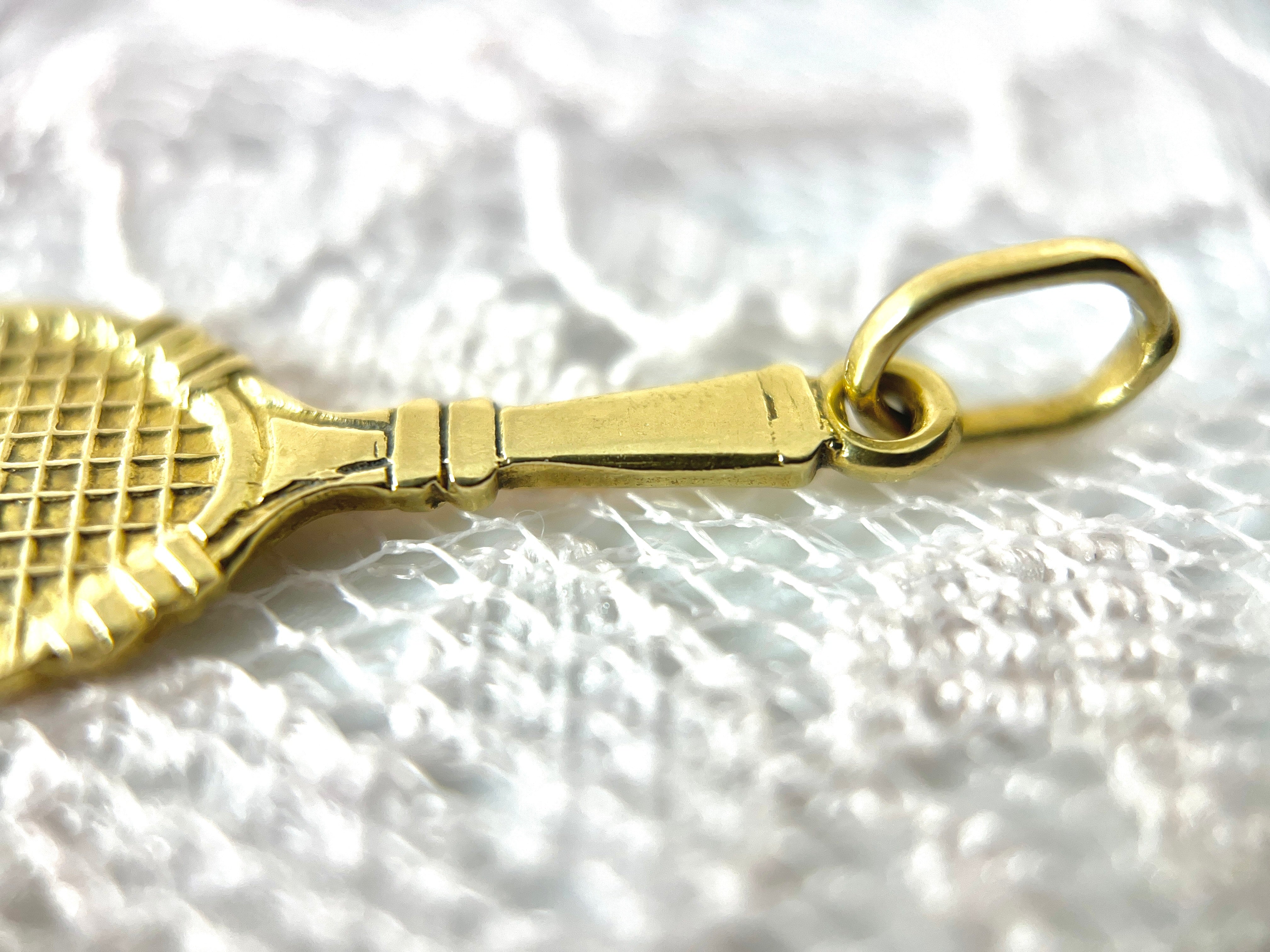 Vintage Tennis Racket Gold Charm, 18KT