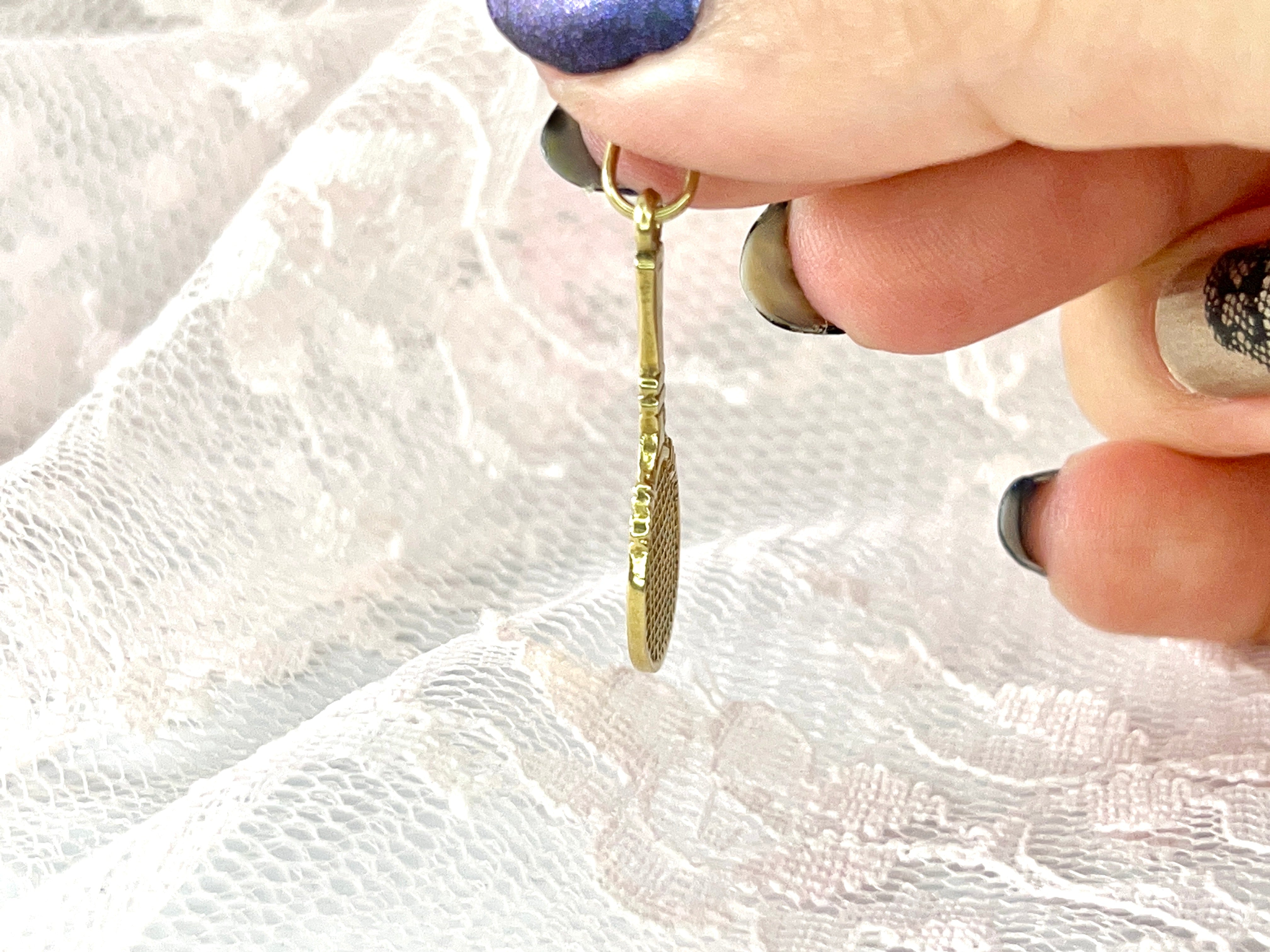 Vintage Tennis Racket Gold Charm, 18KT