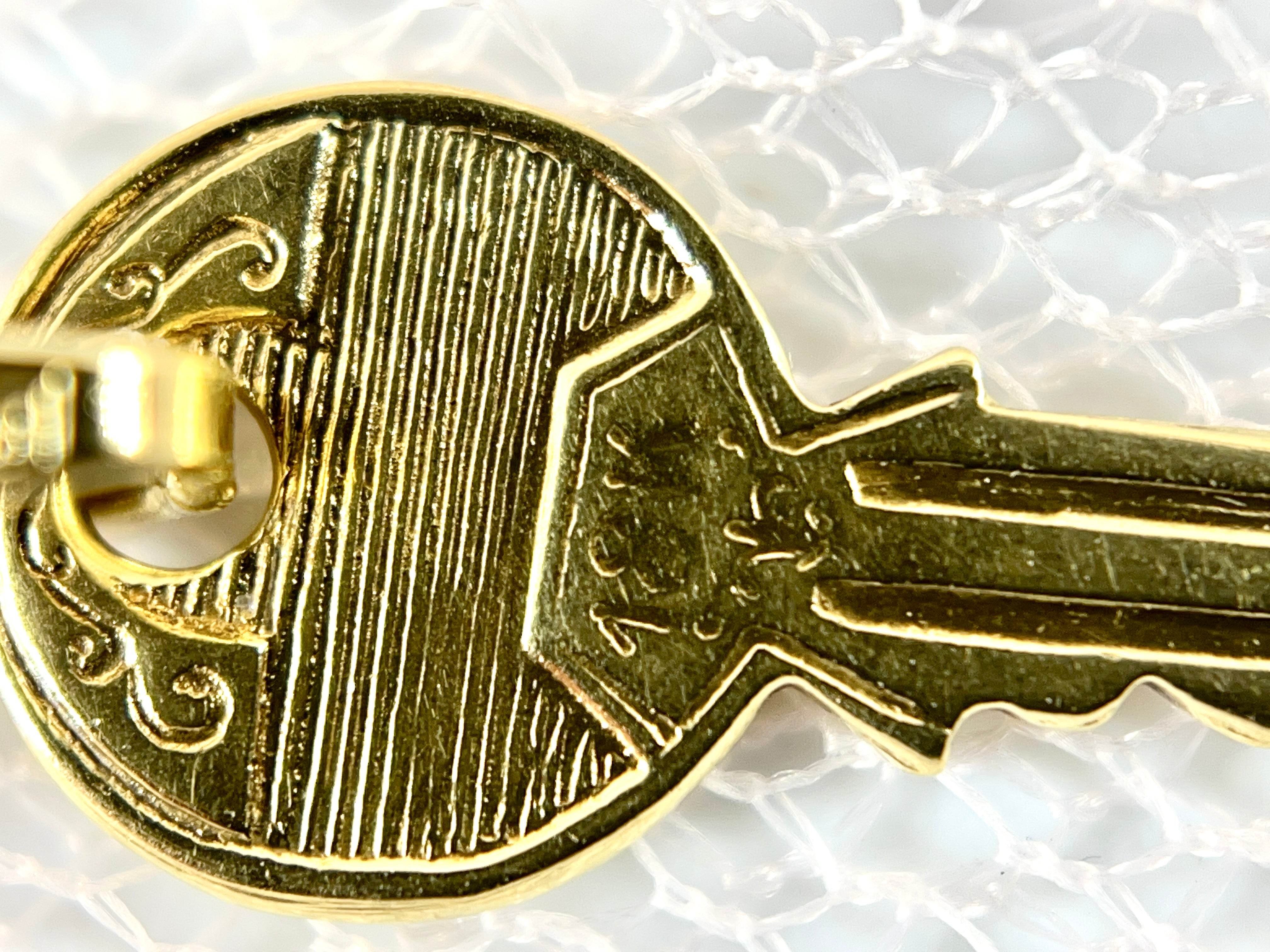 Vintage House Key Charm, 18K