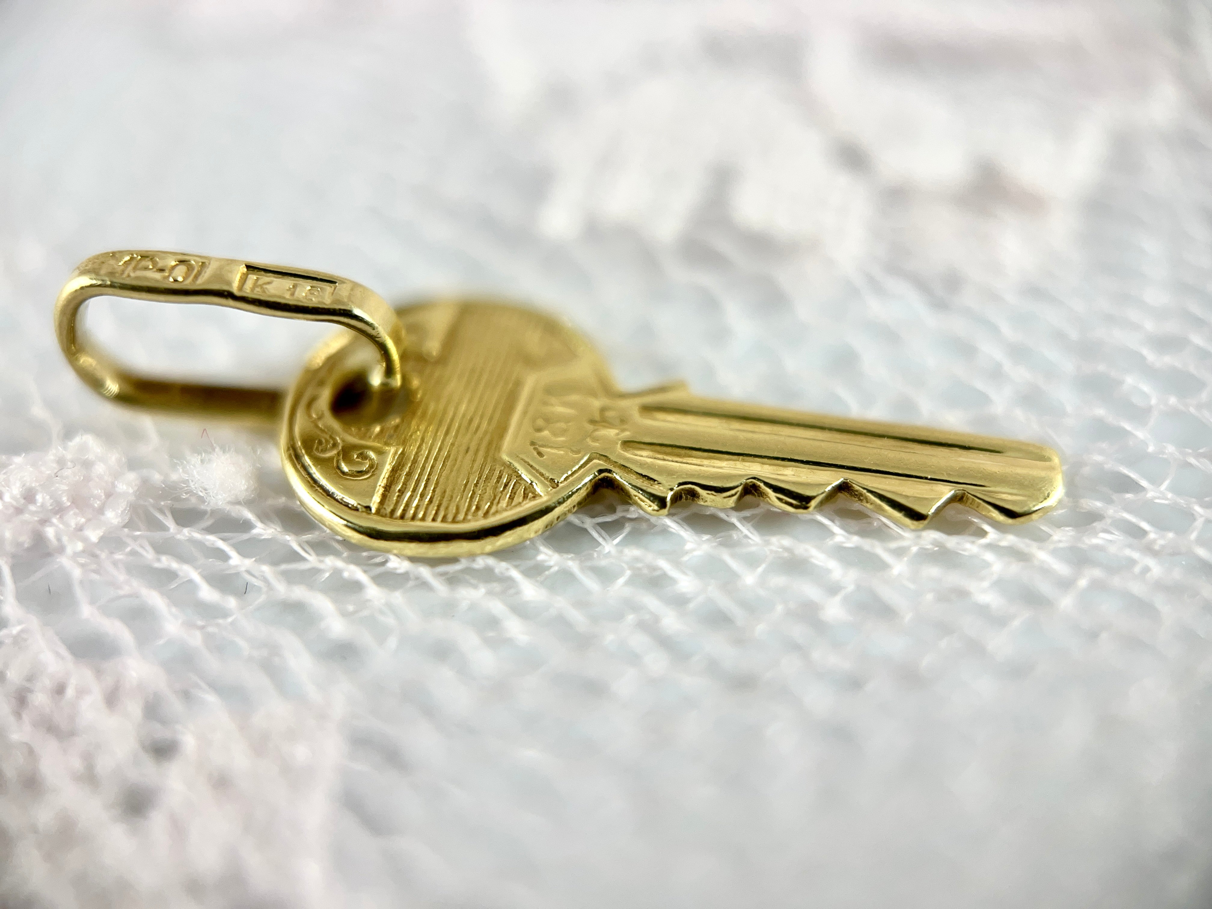 Vintage House Key Charm, 18K