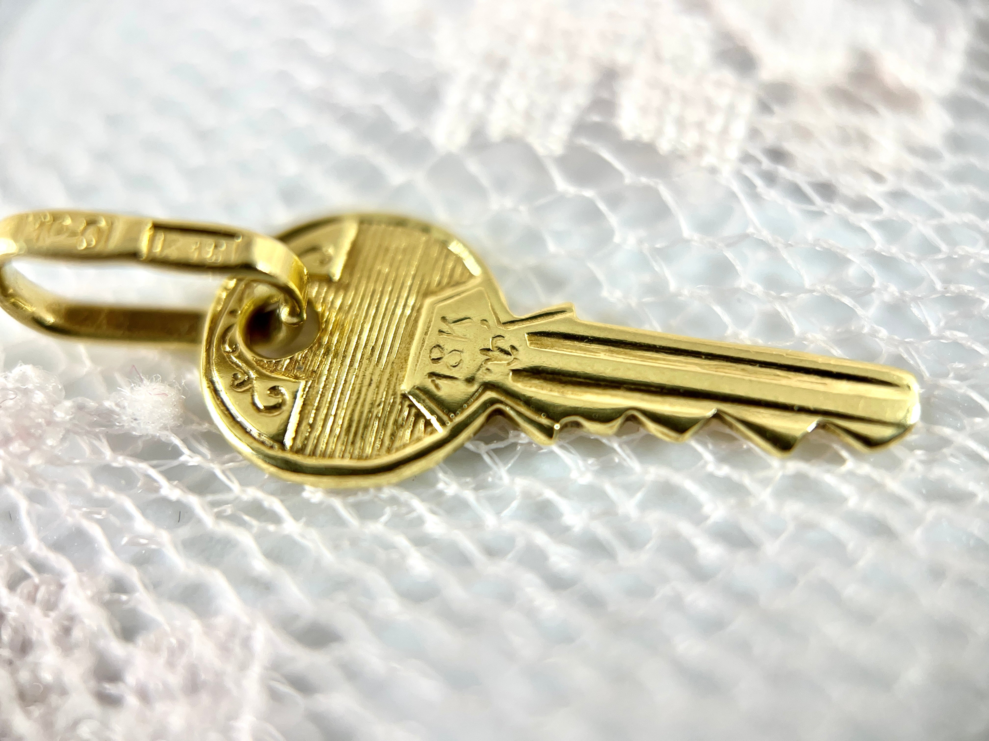 Vintage House Key Charm, 18K