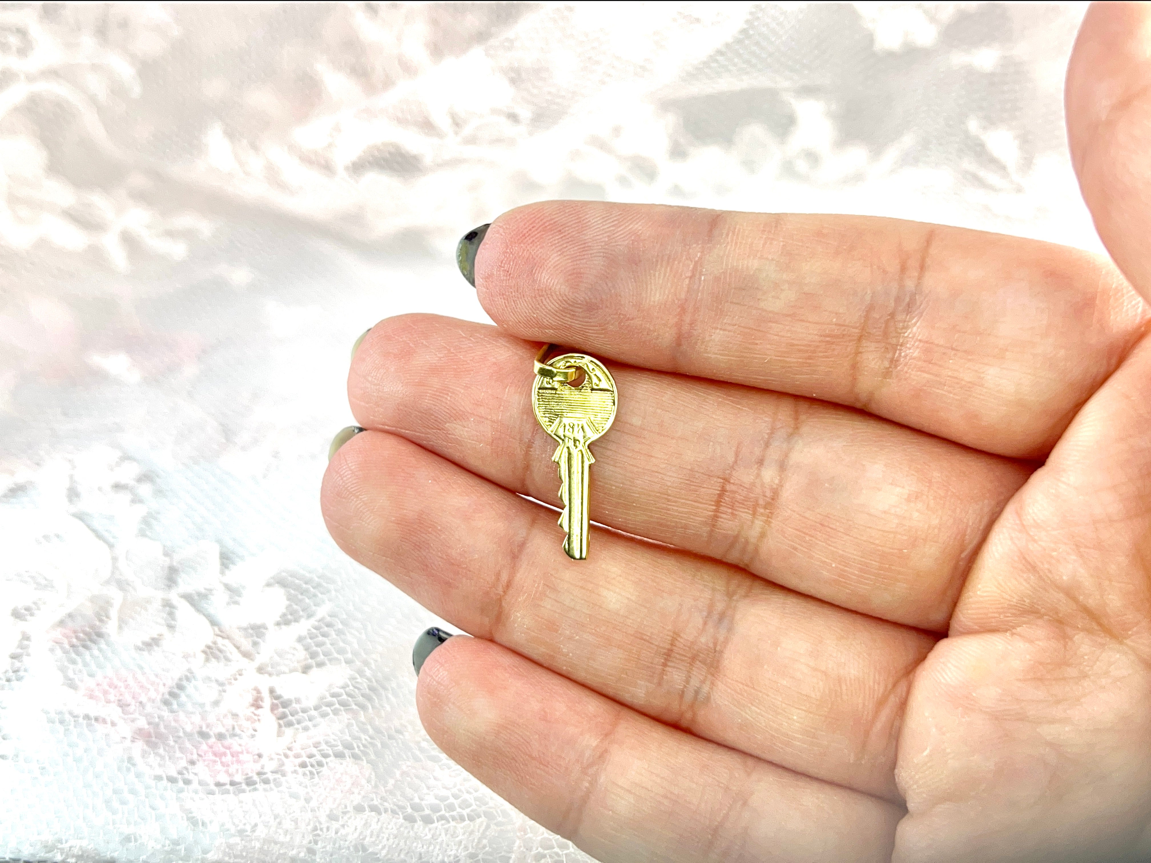 Vintage House Key Charm, 18K