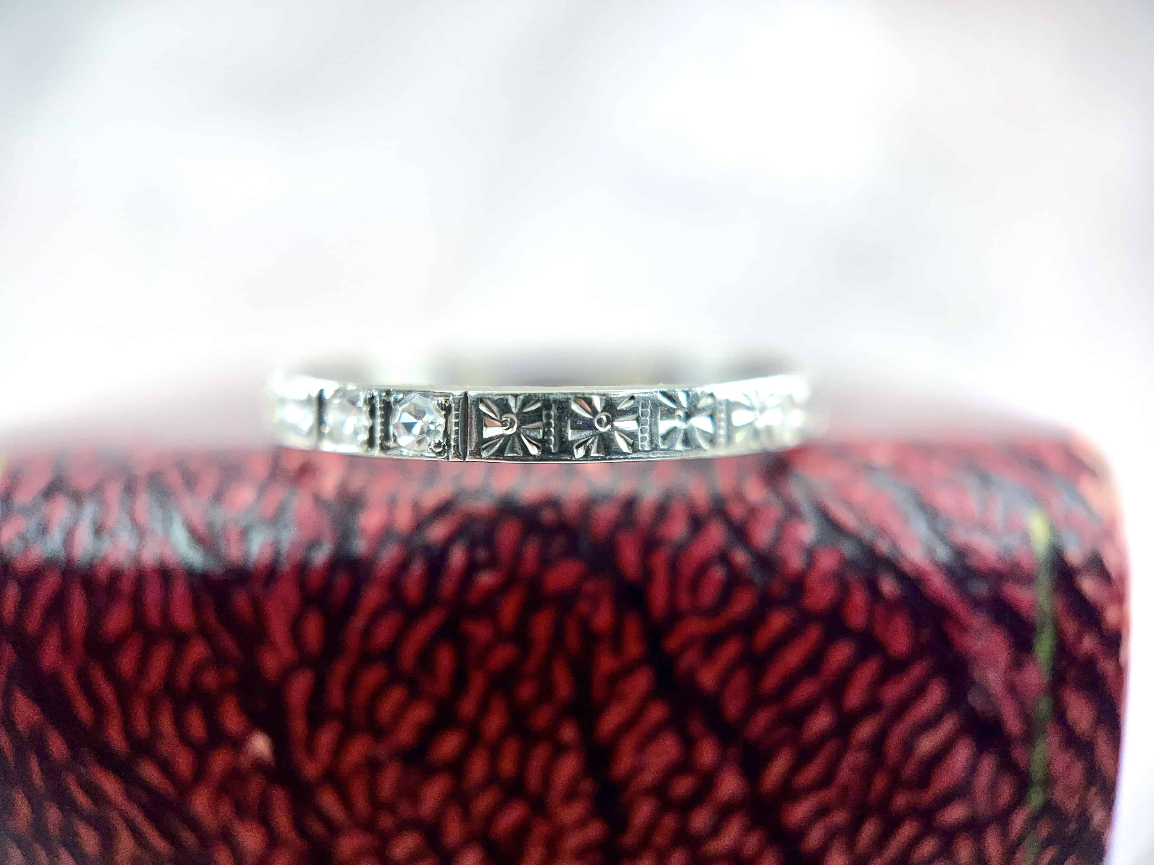 Art Deco Single Cut Diamond Wedding Band, size 7.25