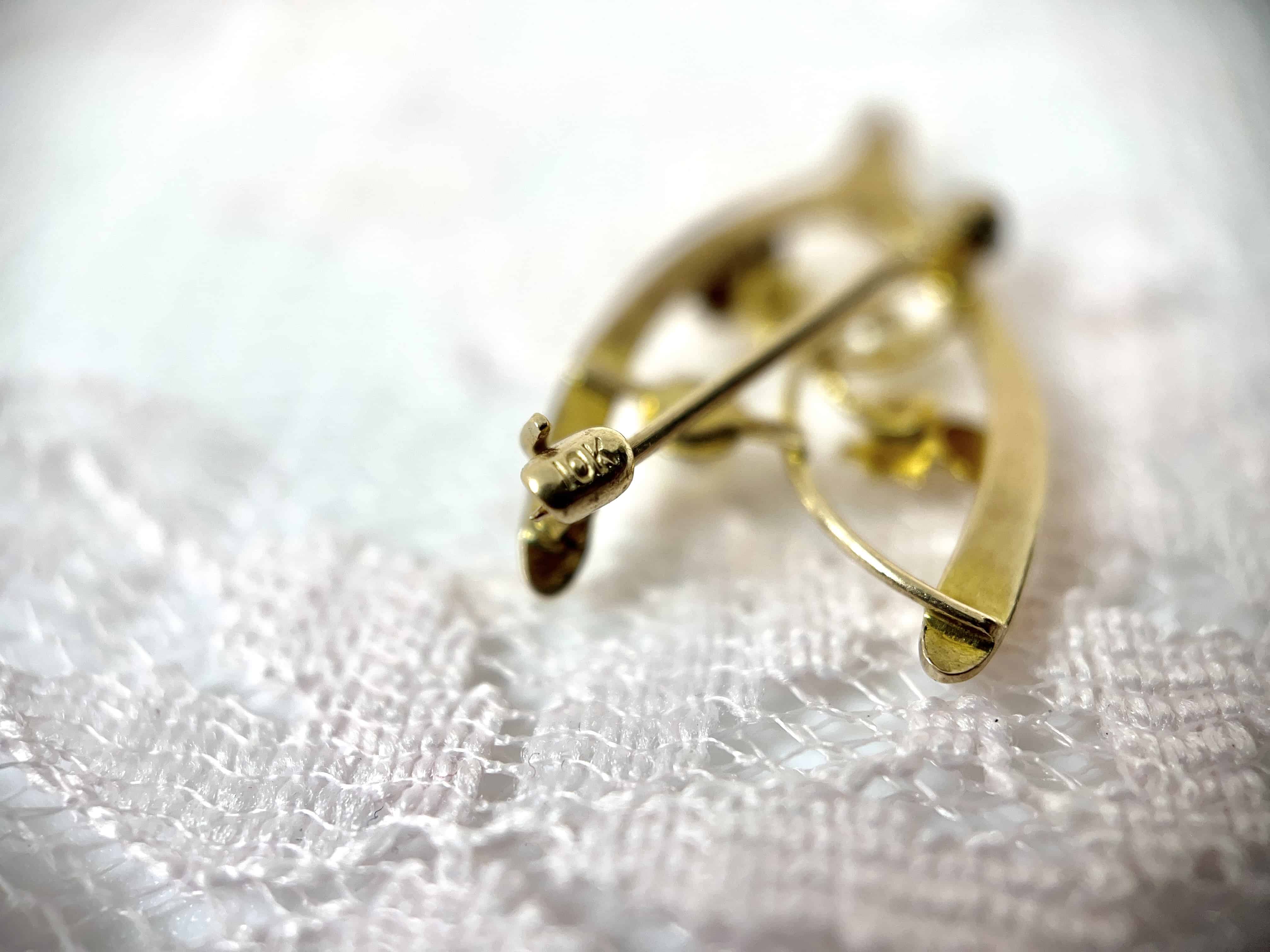 Vintage Wishbone, Ivy Leaf, and Pearl Brooch