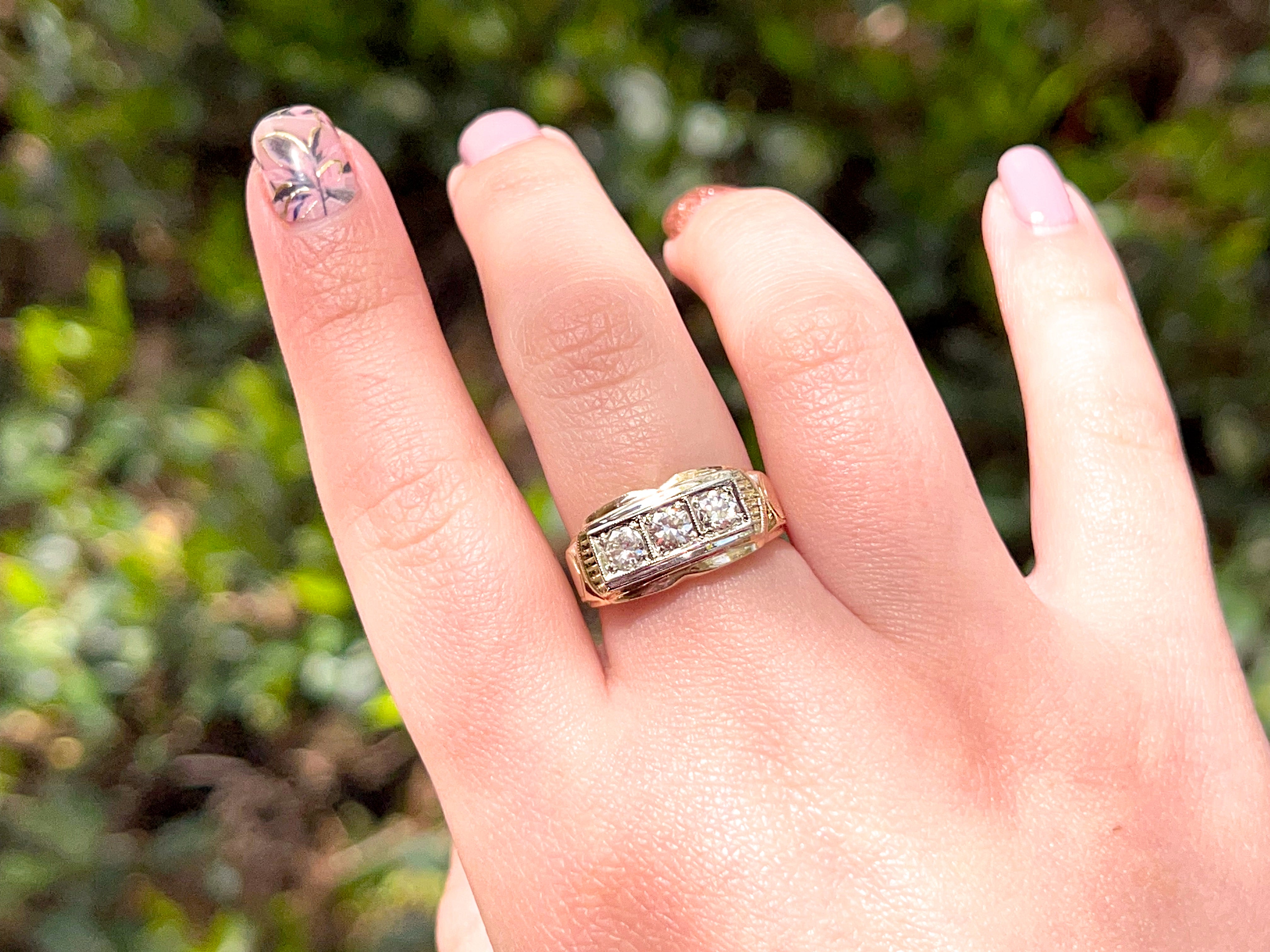 Vintage Transitional Cut Diamond Tank Ring
