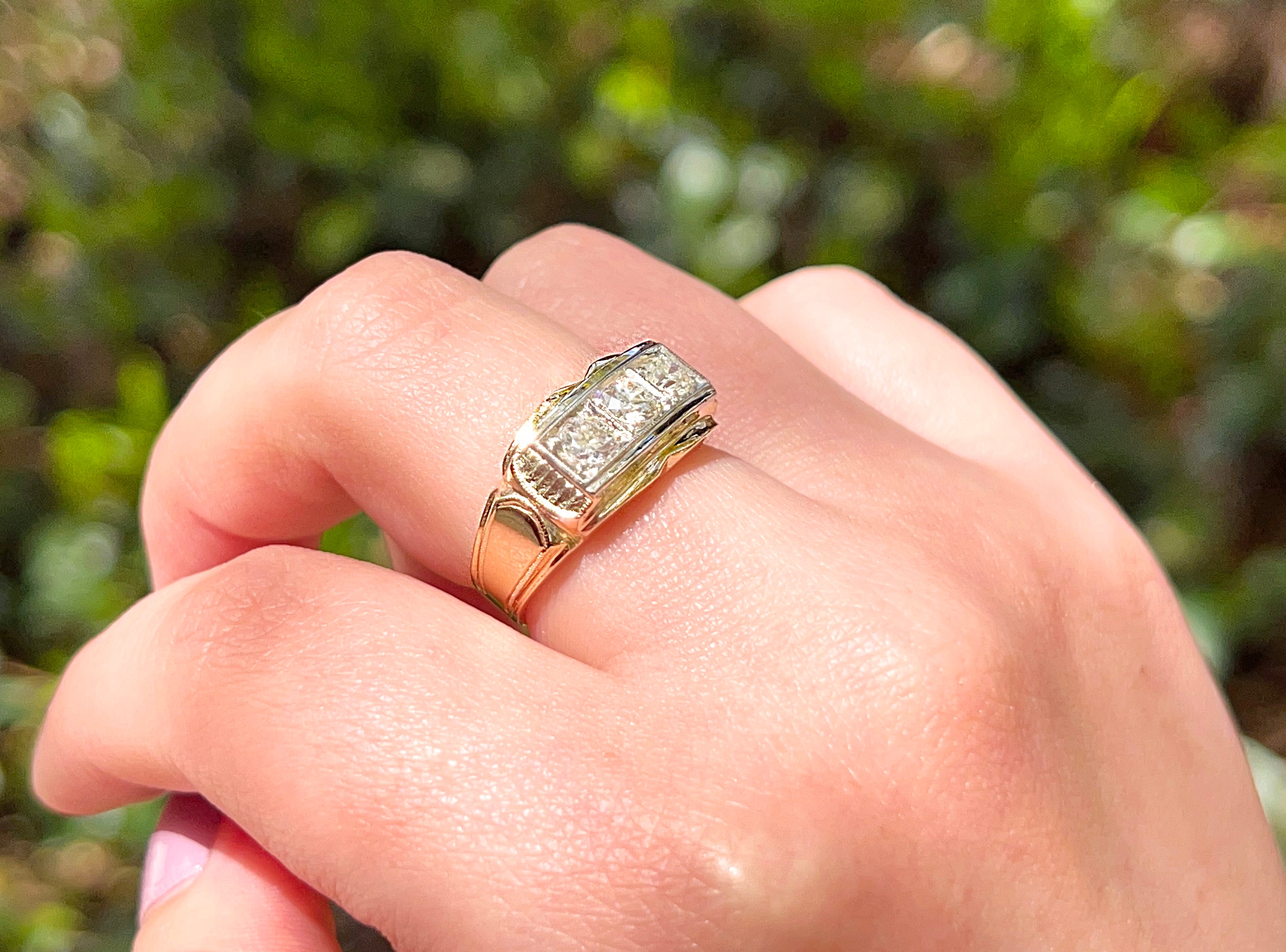 Vintage Transitional Cut Diamond Tank Ring