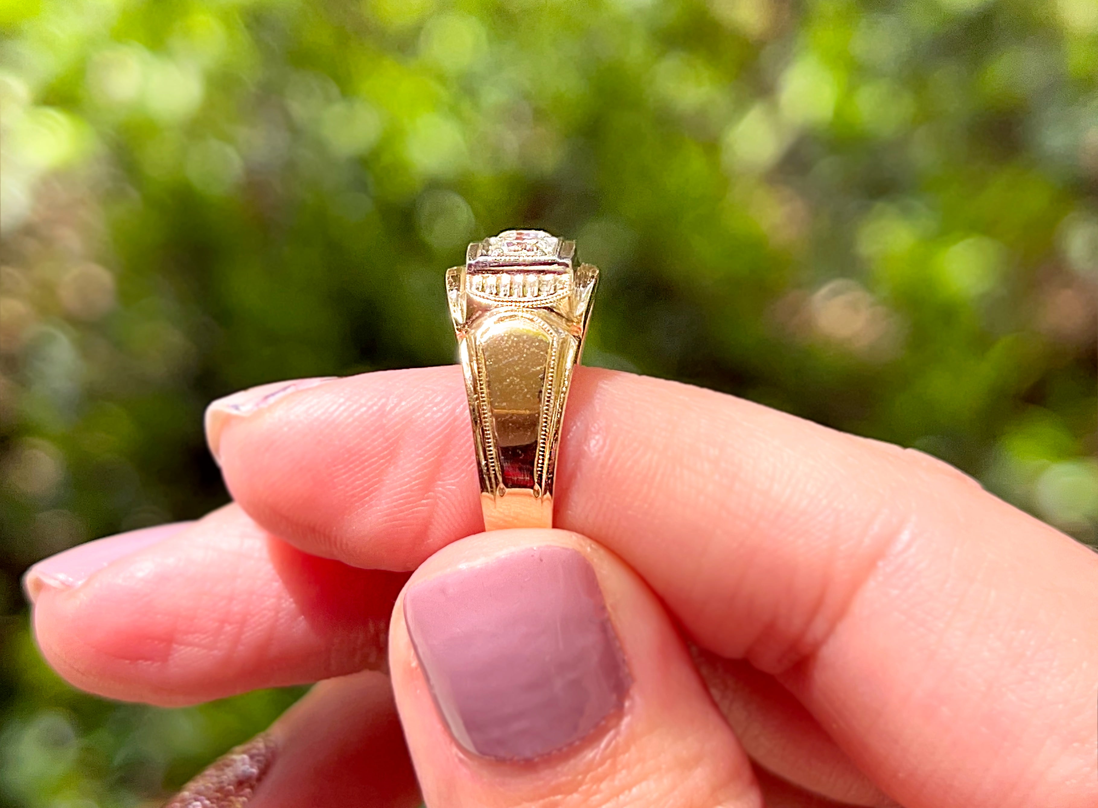 Vintage Transitional Cut Diamond Tank Ring