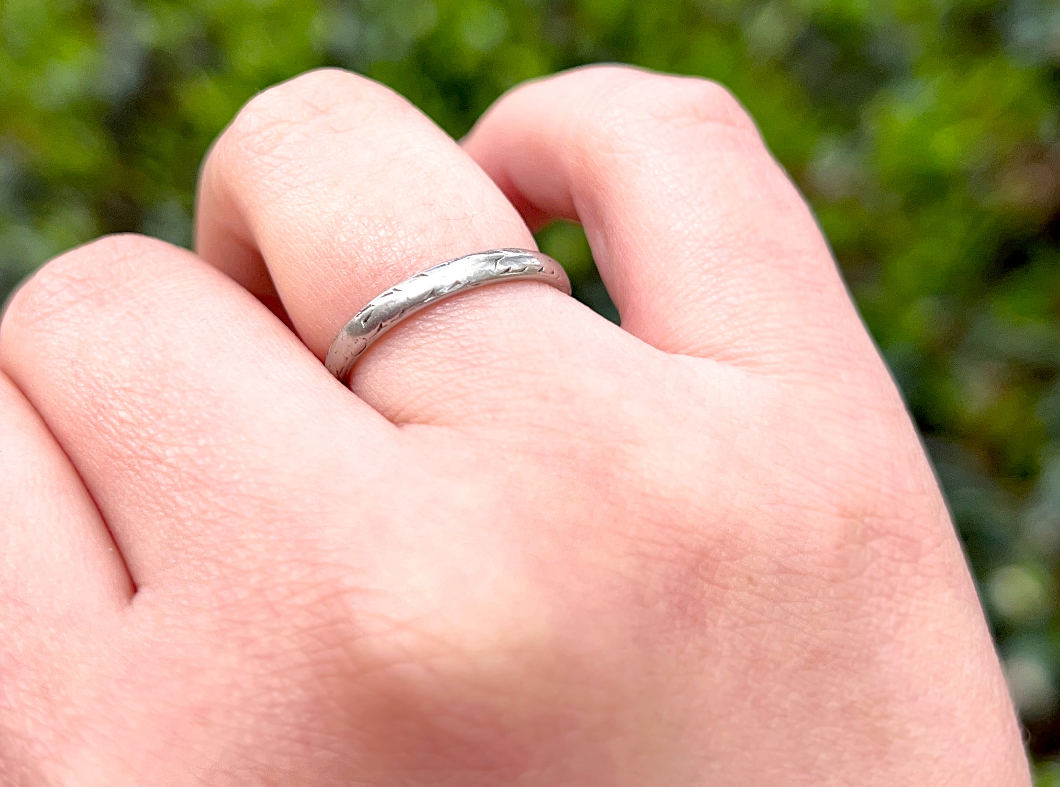 Art Deco, Platinum Wedding Ring, B.E.W. to M.B.K 3–7–20, Size 5.5