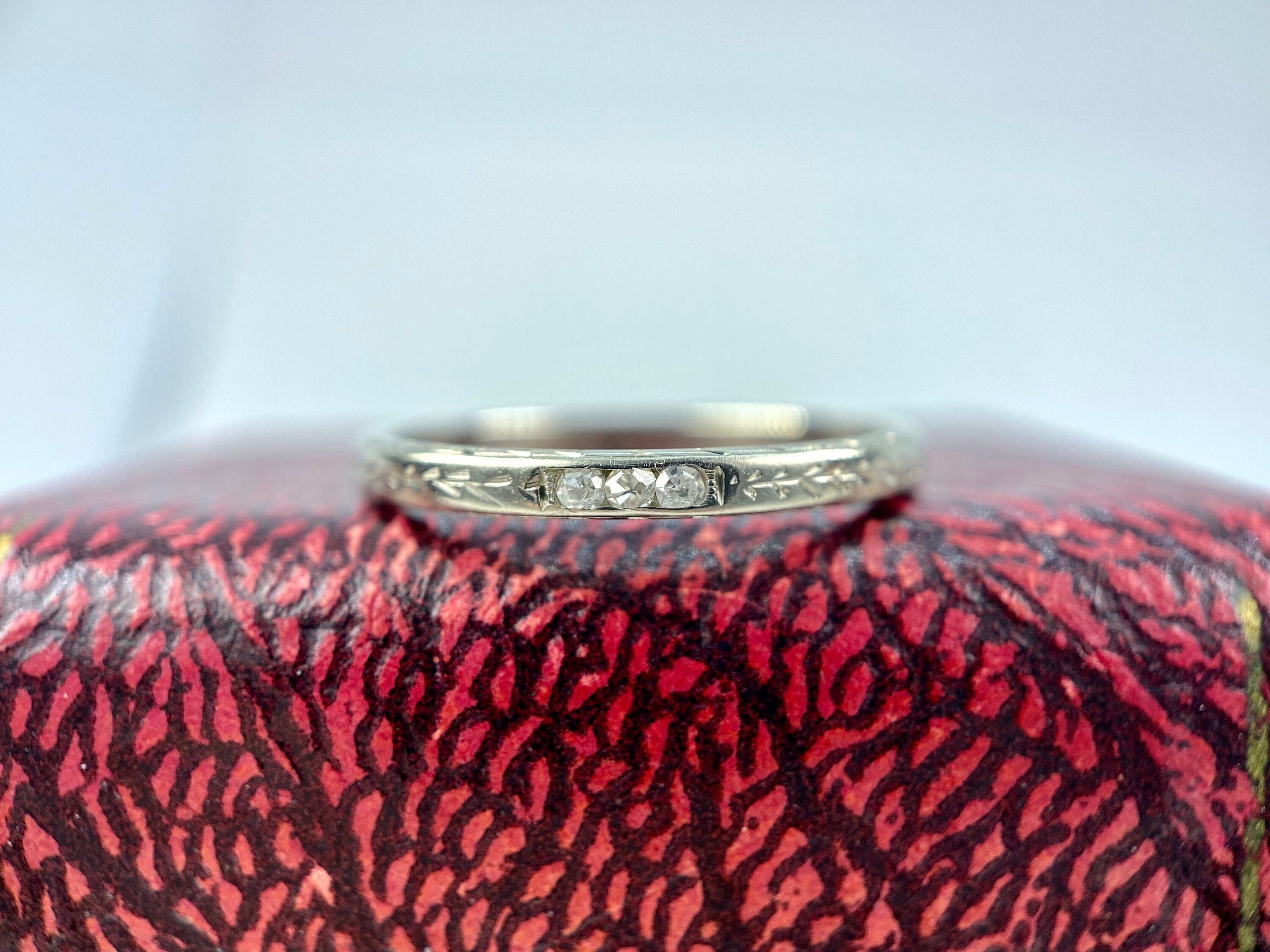 Vintage 18K Single Cut Diamond Band, Size 5.75