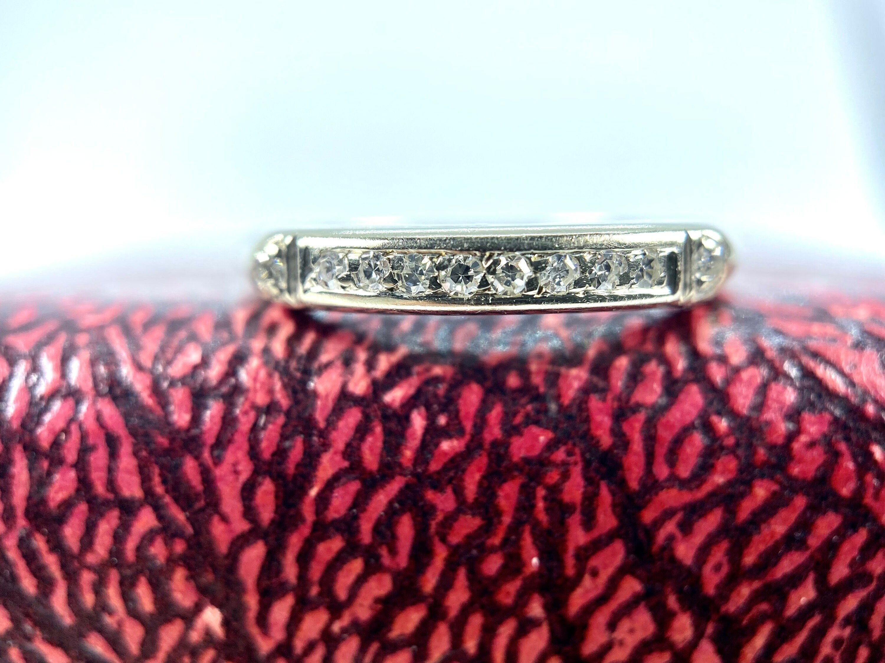 Vintage White Gold Single Cut Diamond Band, Size 5.75