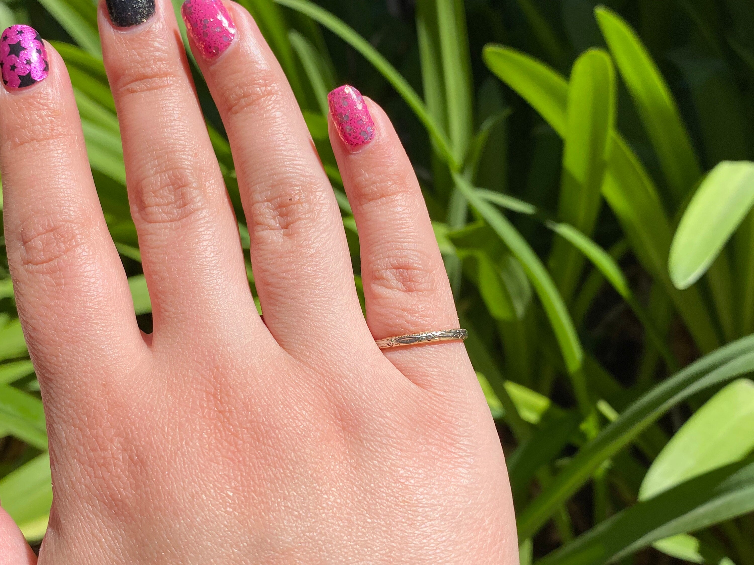 Vintage Two Tone Skinny Wedding Band, Size 4.75